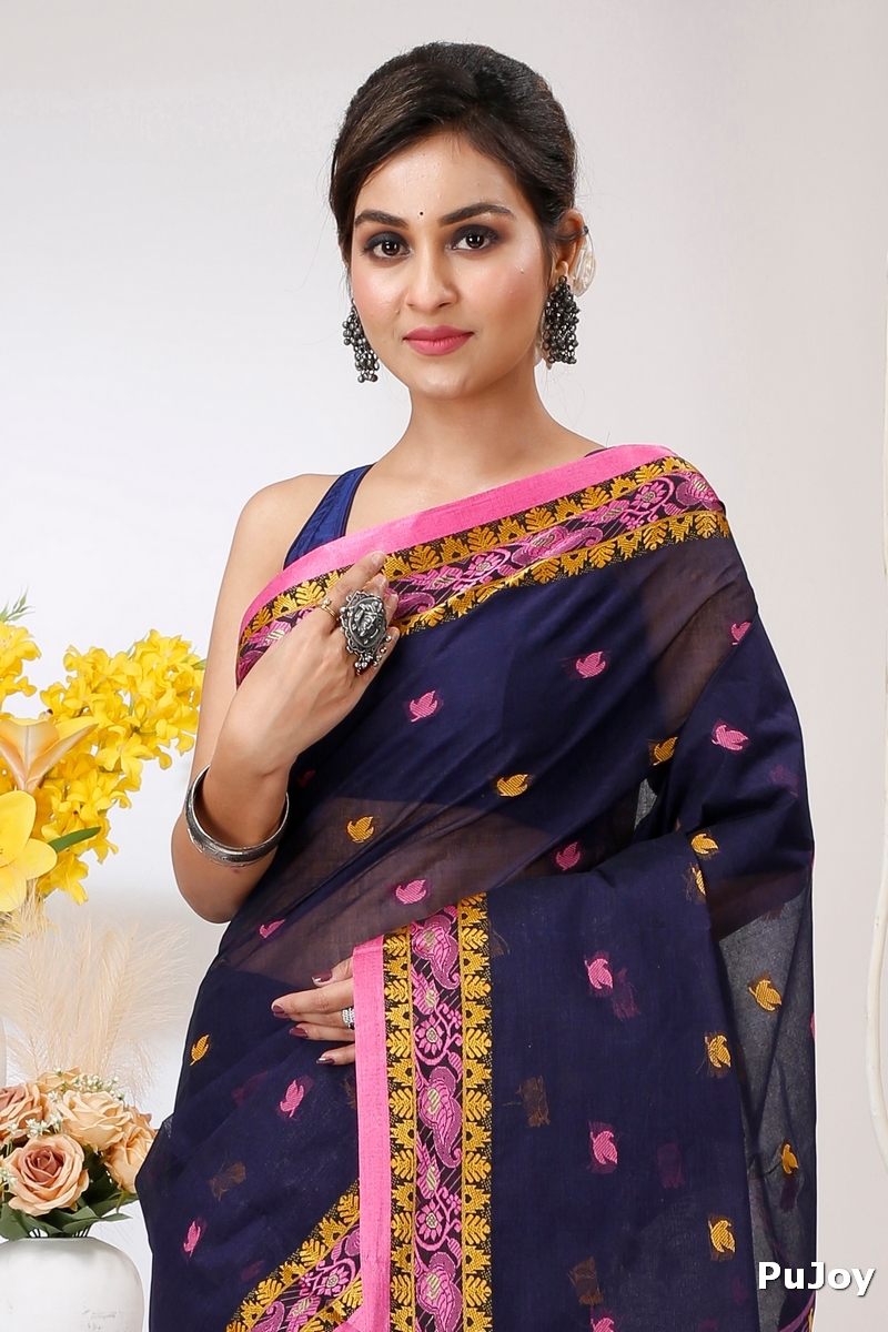 Naby Blue Pure Cotton Leron Tant Saree (1432)
