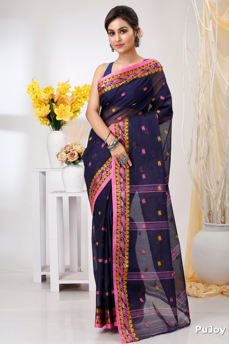Naby Blue Pure Cotton Leron Tant Saree (1432)