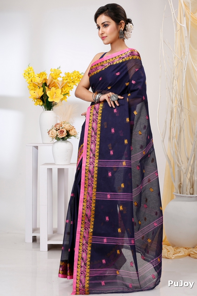 Naby Blue Pure Cotton Leron Tant Saree (1432)