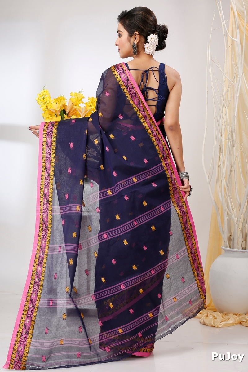 Naby Blue Pure Cotton Leron Tant Saree (1432)