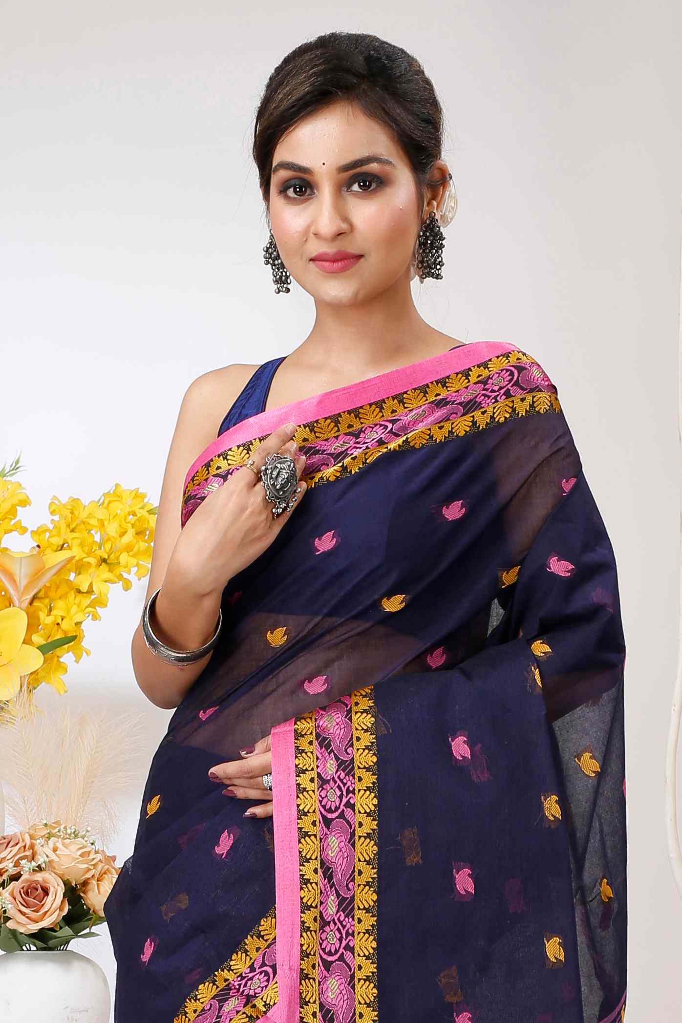 Naby Blue Pure Cotton Leron Tant Saree (1432)