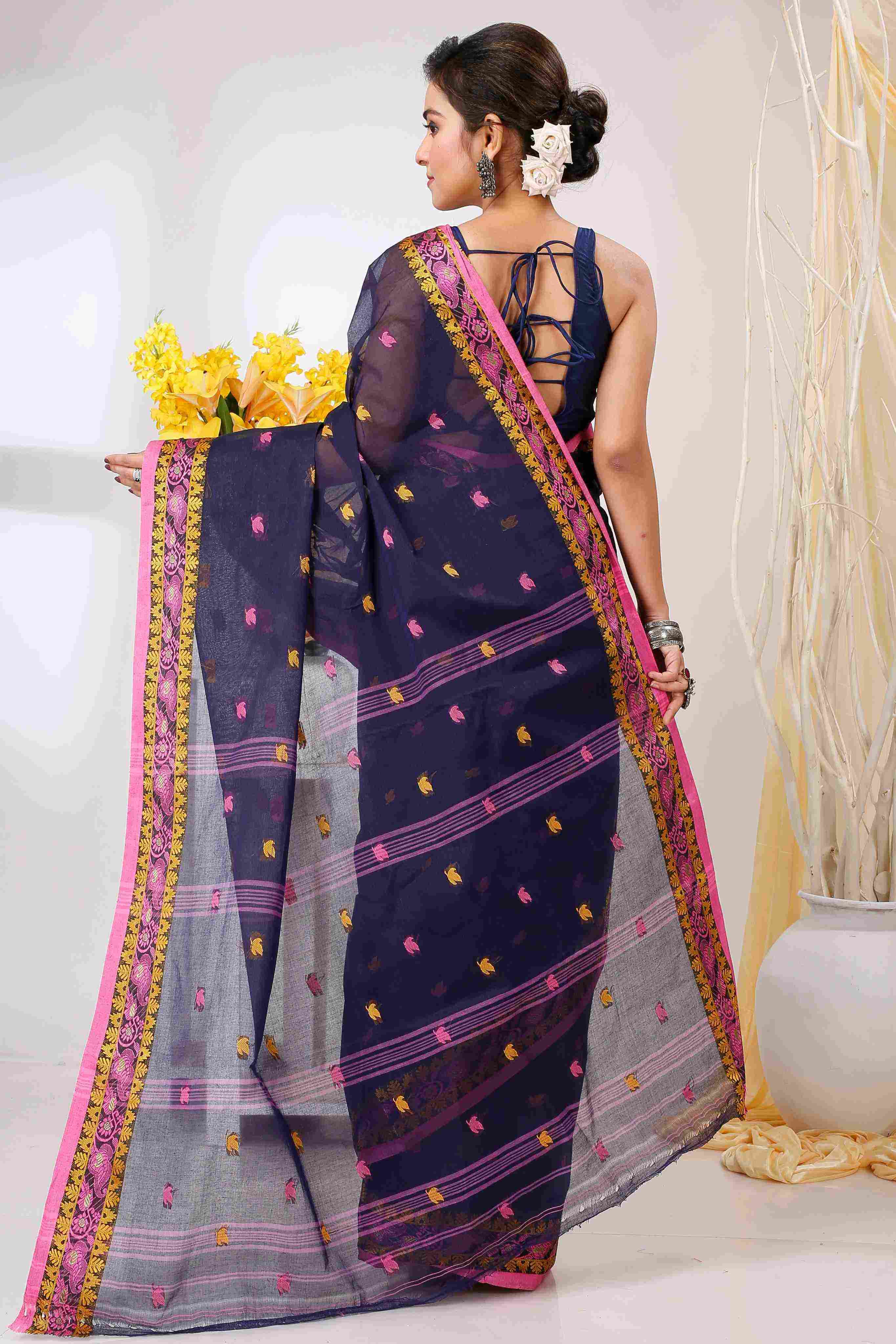 Naby Blue Pure Cotton Leron Tant Saree (1432)