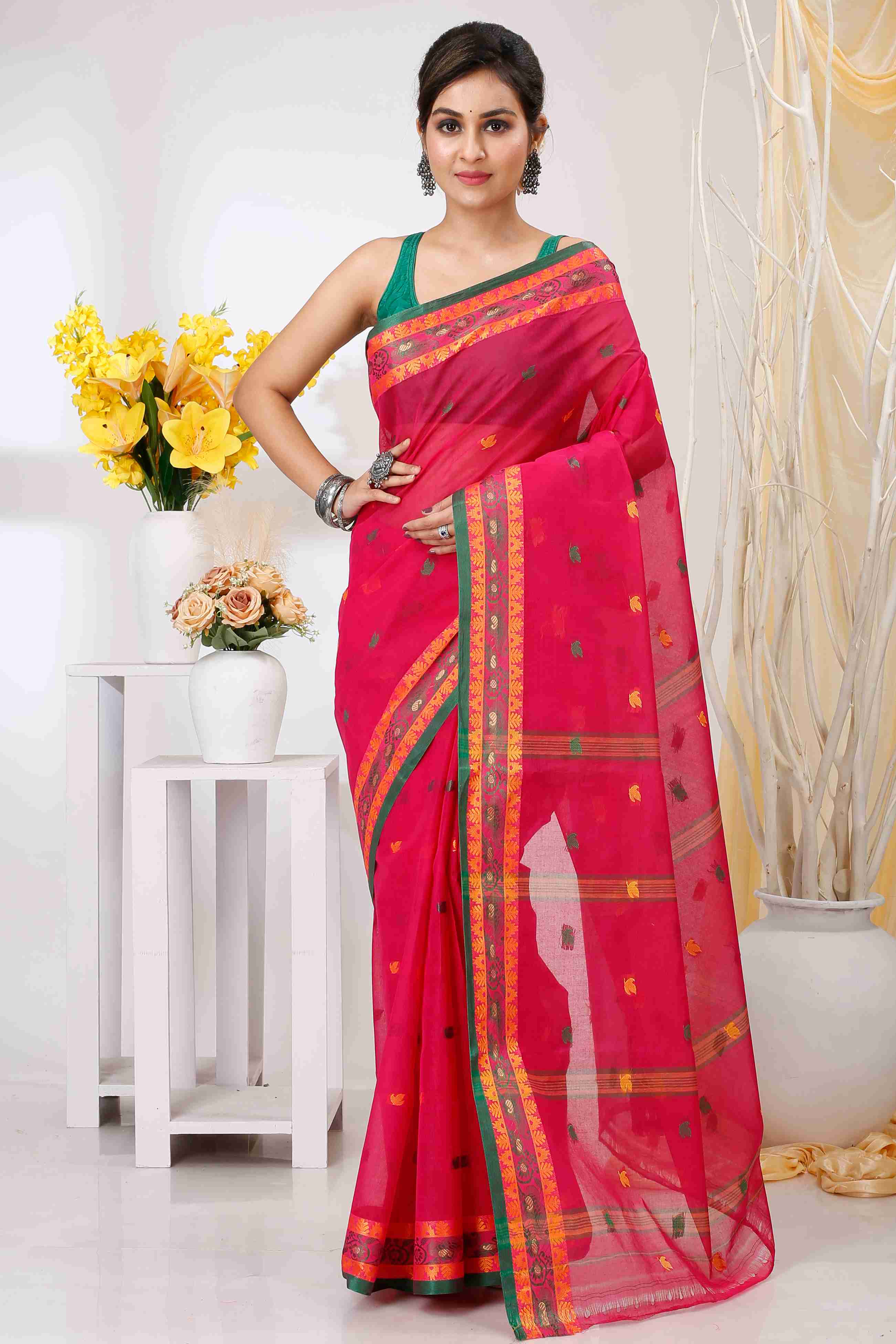 Red Pure Cotton Leron Tant Saree (1433)