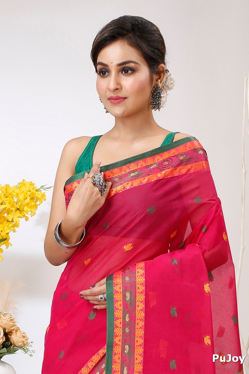 Red Pure Cotton Leron Tant Saree (1433)