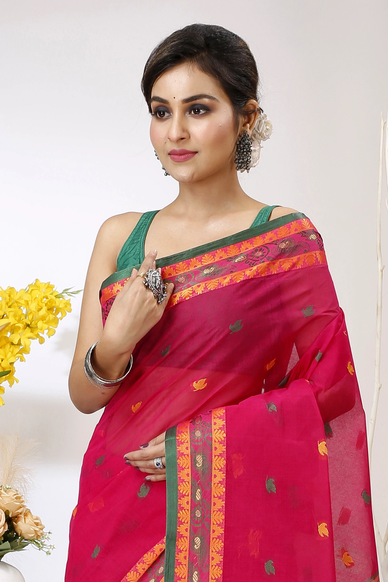 Red Pure Cotton Leron Tant Saree (1433)