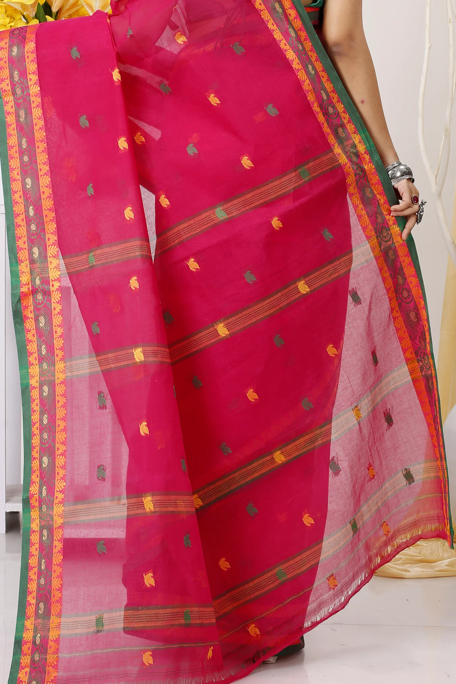 Red Pure Cotton Leron Tant Saree (1433)