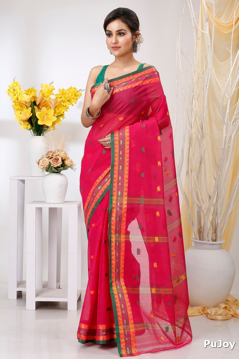 Red Pure Cotton Leron Tant Saree (1433)