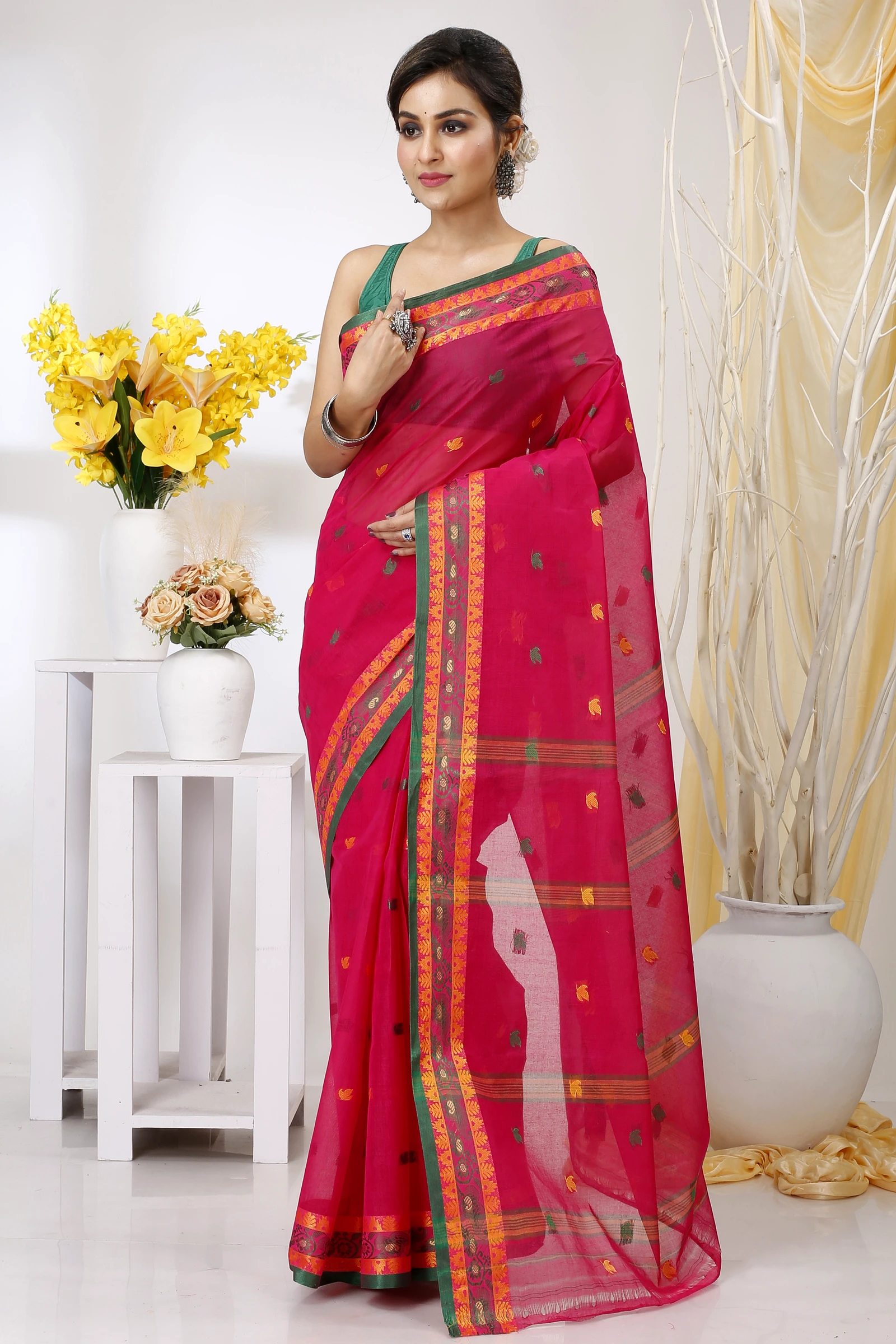 Red Pure Cotton Leron Tant Saree (1433)
