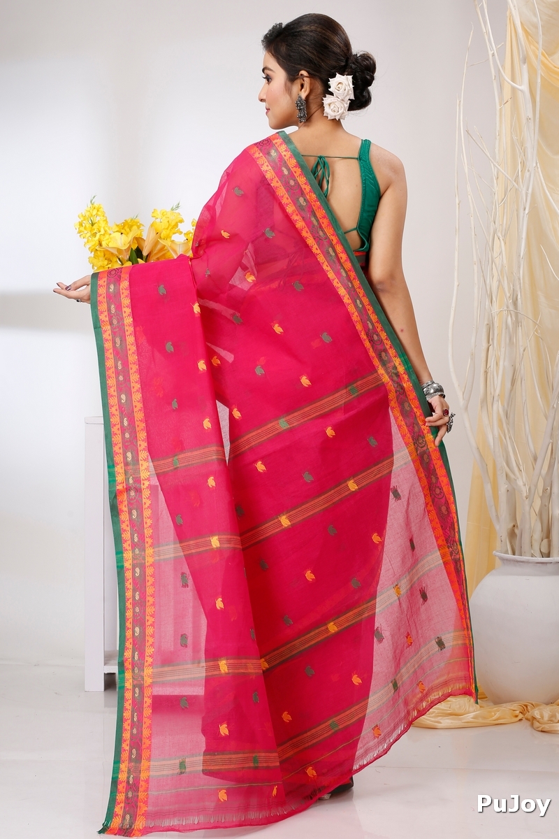Red Pure Cotton Leron Tant Saree (1433)