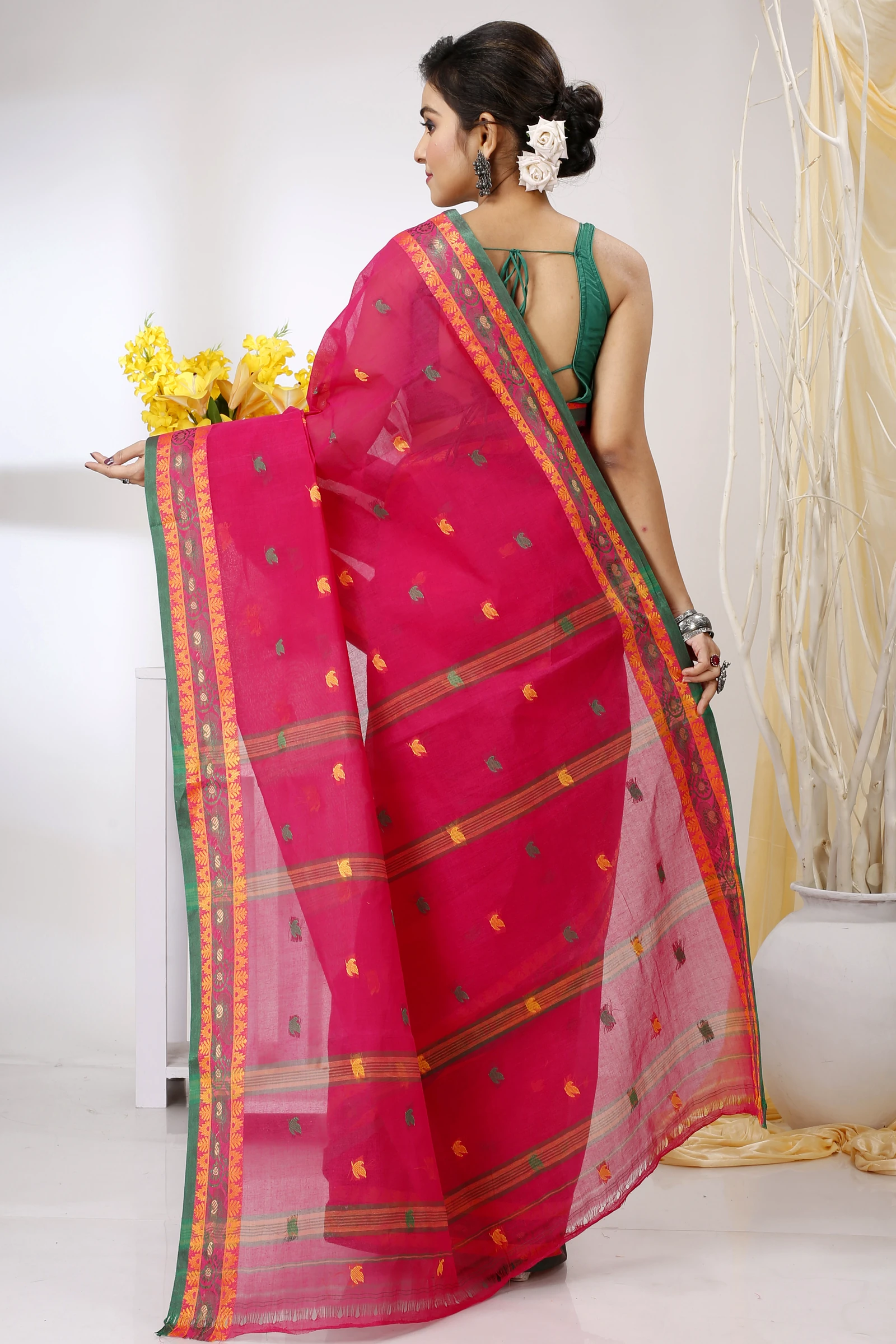 Red Pure Cotton Leron Tant Saree (1433)
