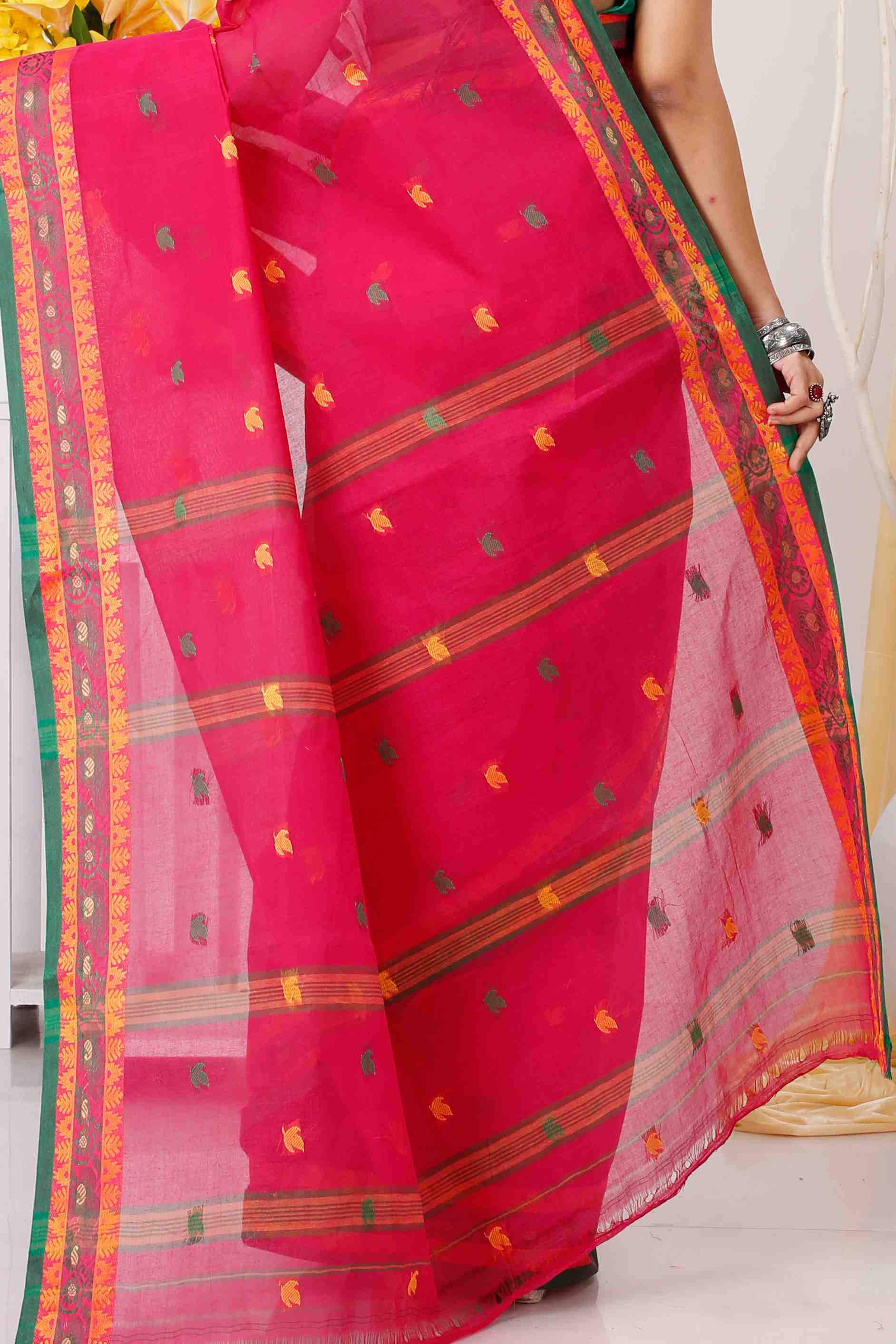 Red Pure Cotton Leron Tant Saree (1433)