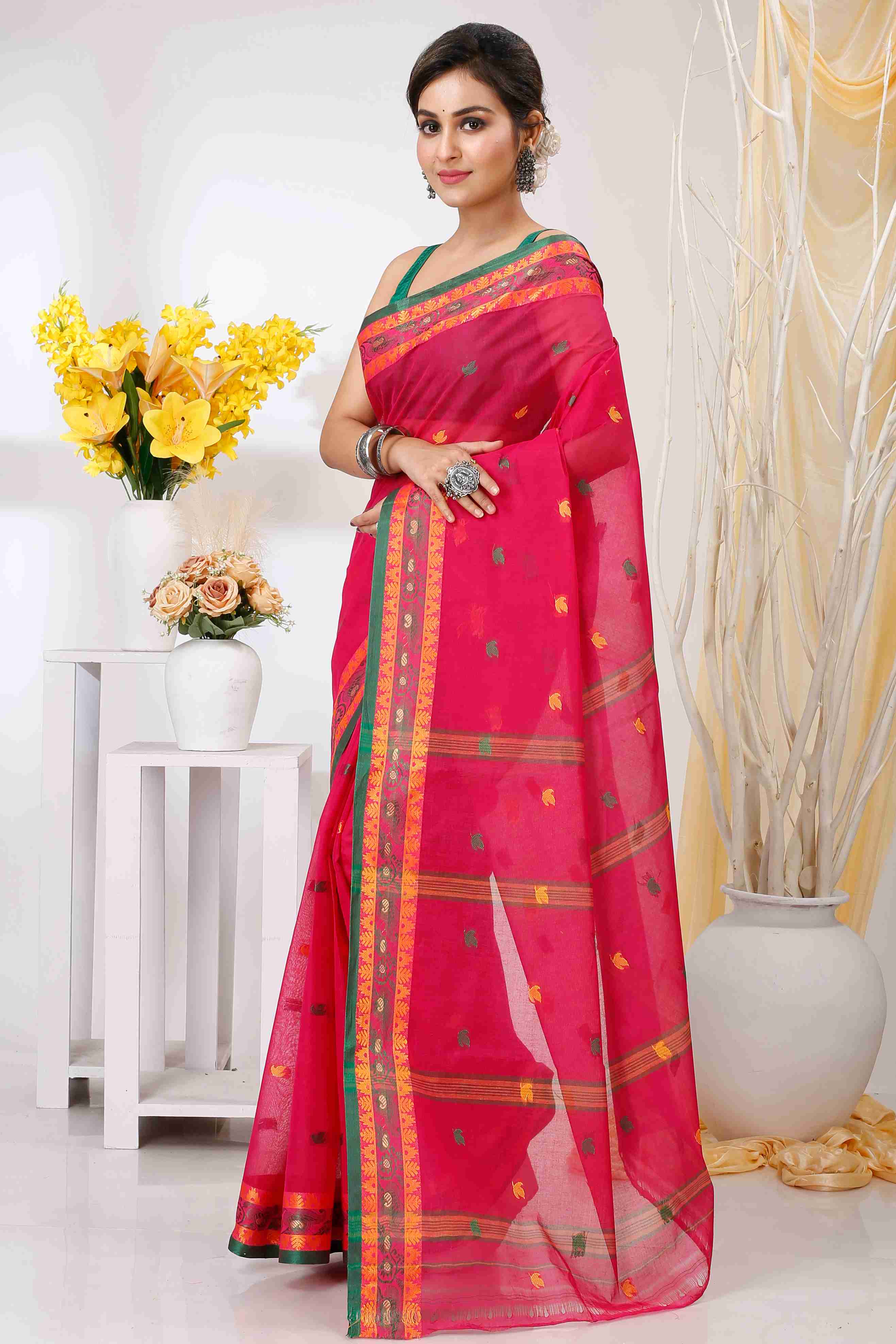 Red Pure Cotton Leron Tant Saree (1433)