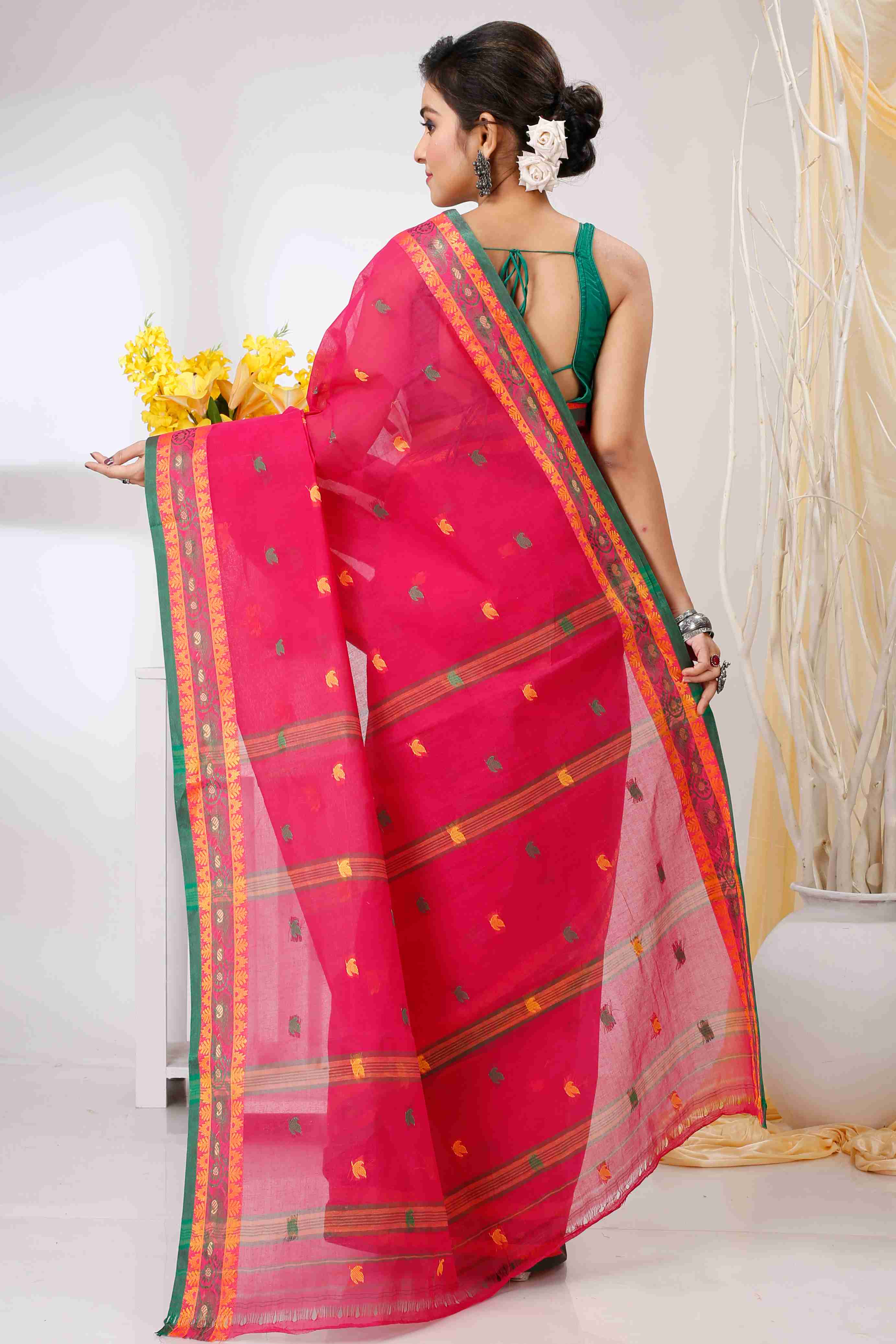 Red Pure Cotton Leron Tant Saree (1433)