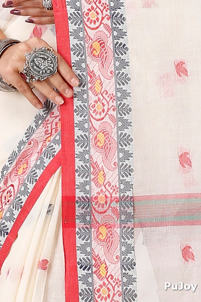 White Pure Cotton Leron Tant Saree (1434)