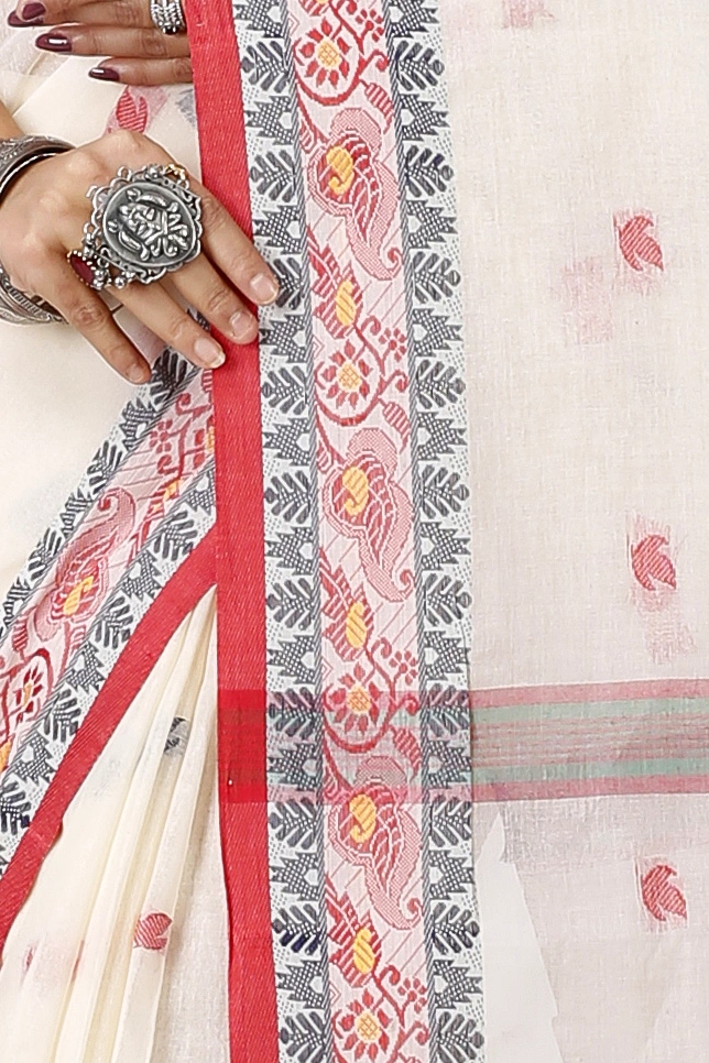 White Pure Cotton Leron Tant Saree (1434)