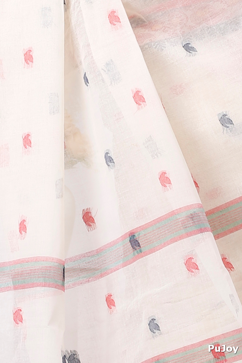 White Pure Cotton Leron Tant Saree (1434)