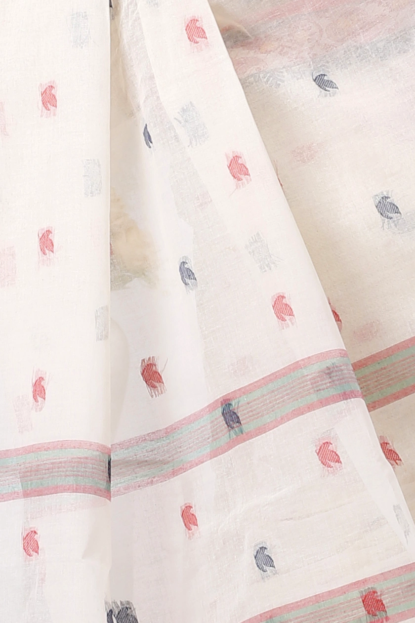 White Pure Cotton Leron Tant Saree (1434)