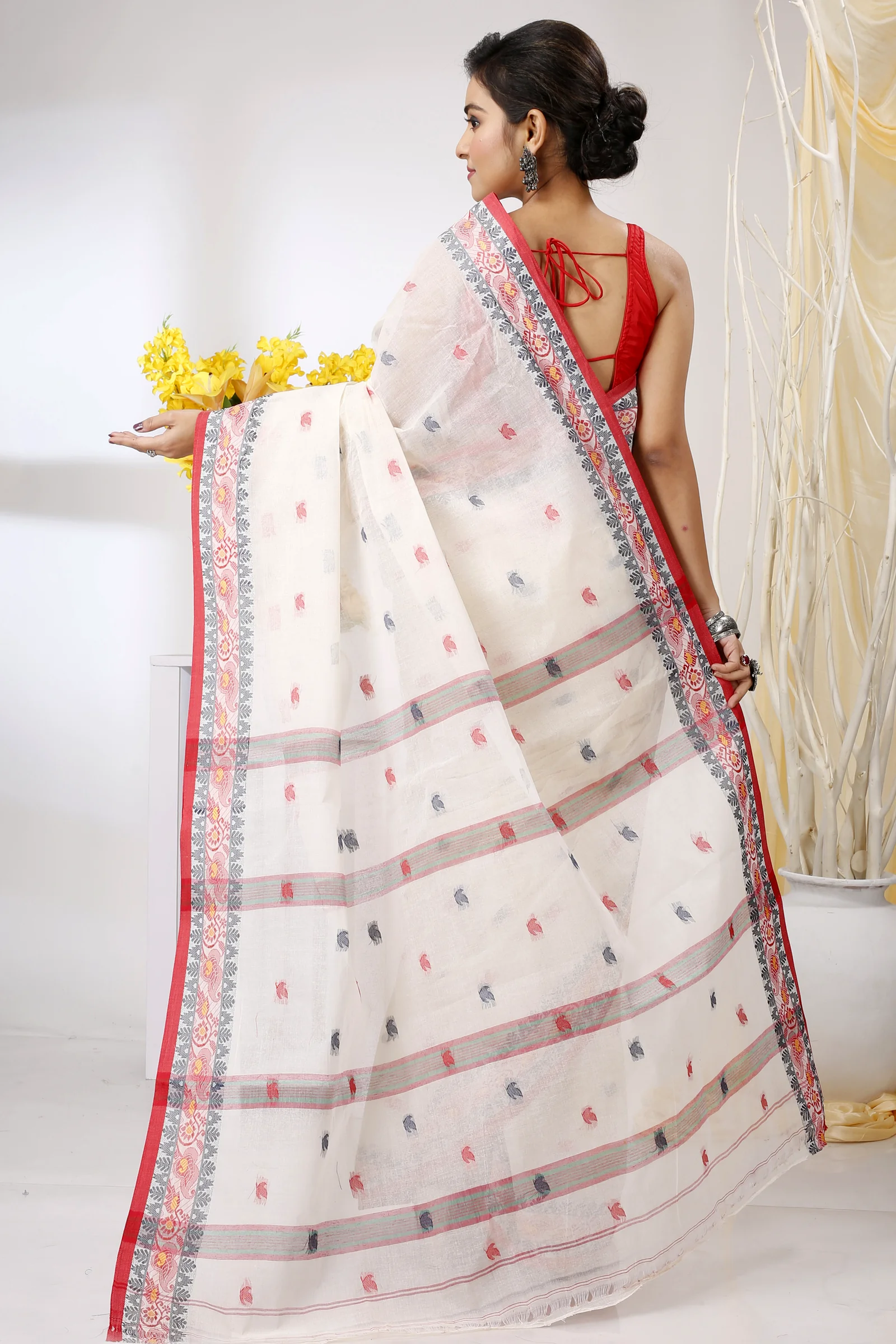 White Pure Cotton Leron Tant Saree (1434)