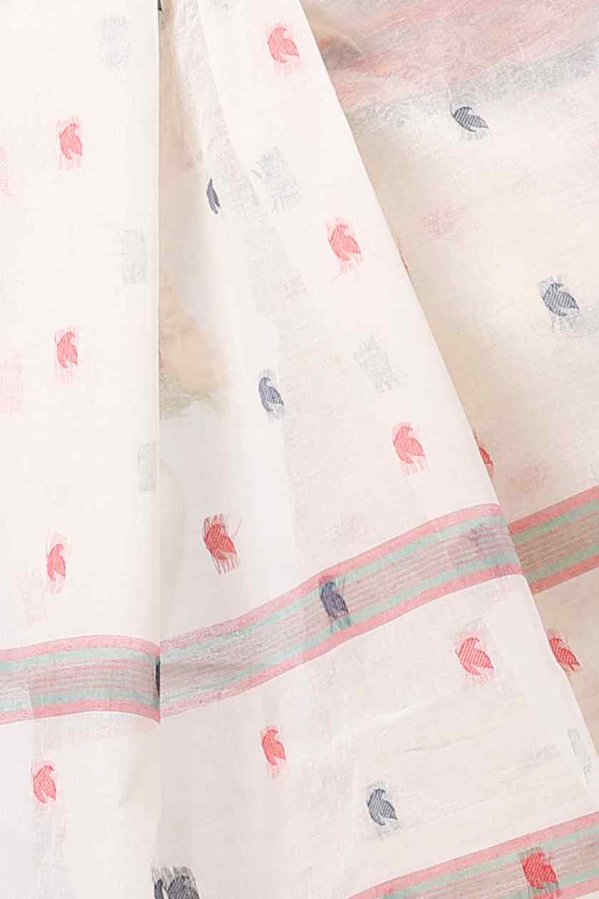 White Pure Cotton Leron Tant Saree (1434)