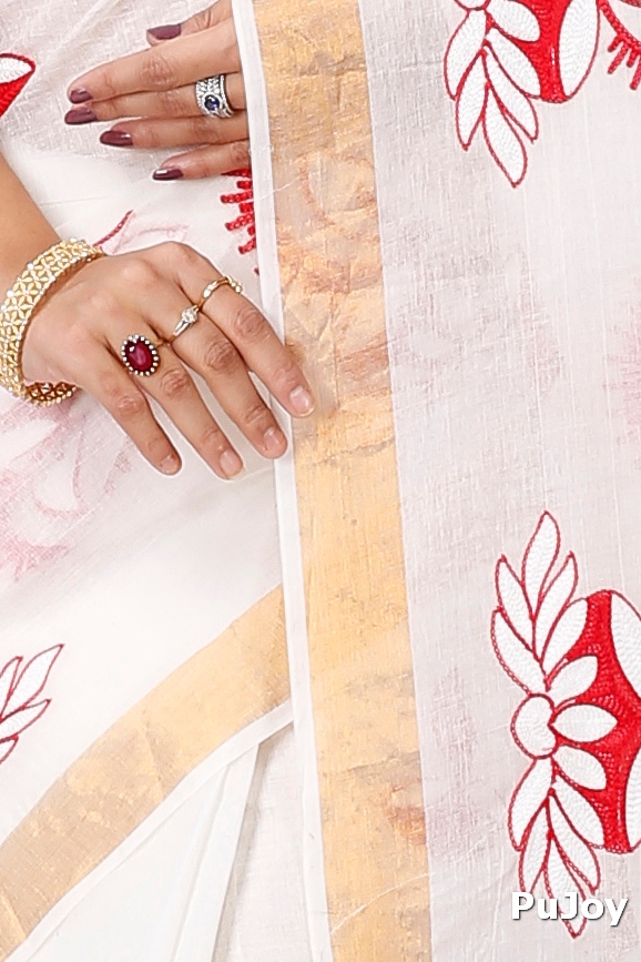 White Pure Cotton Leo Tant Embroidery (1435)