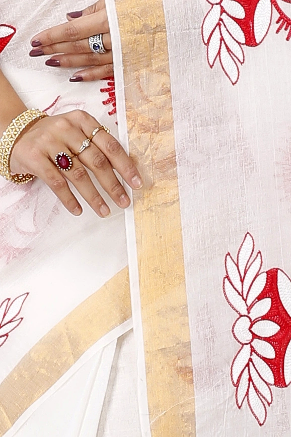 White Pure Cotton Leo Tant Embroidery (1435)