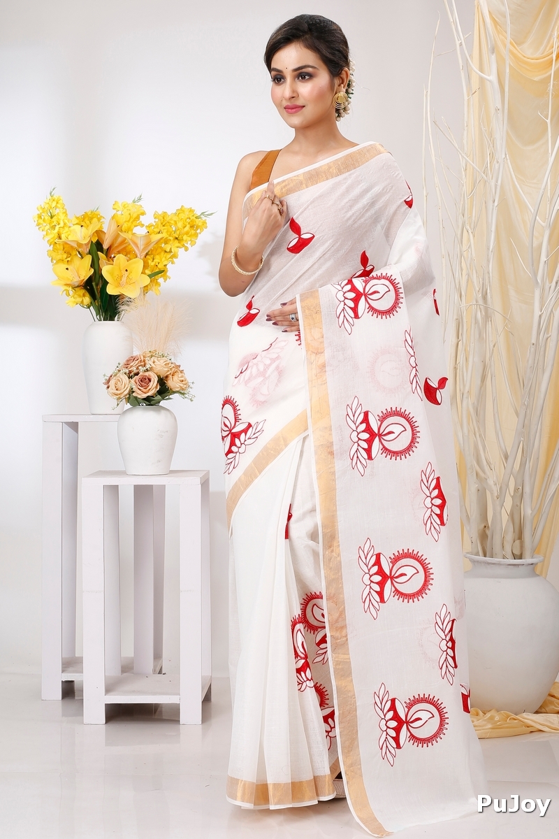 White Pure Cotton Leo Tant Embroidery (1435)