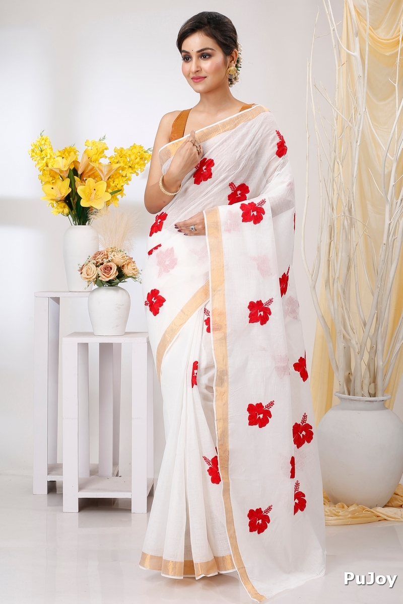 White Golden Pure Cotton Leo Tant Embroidery (1436)