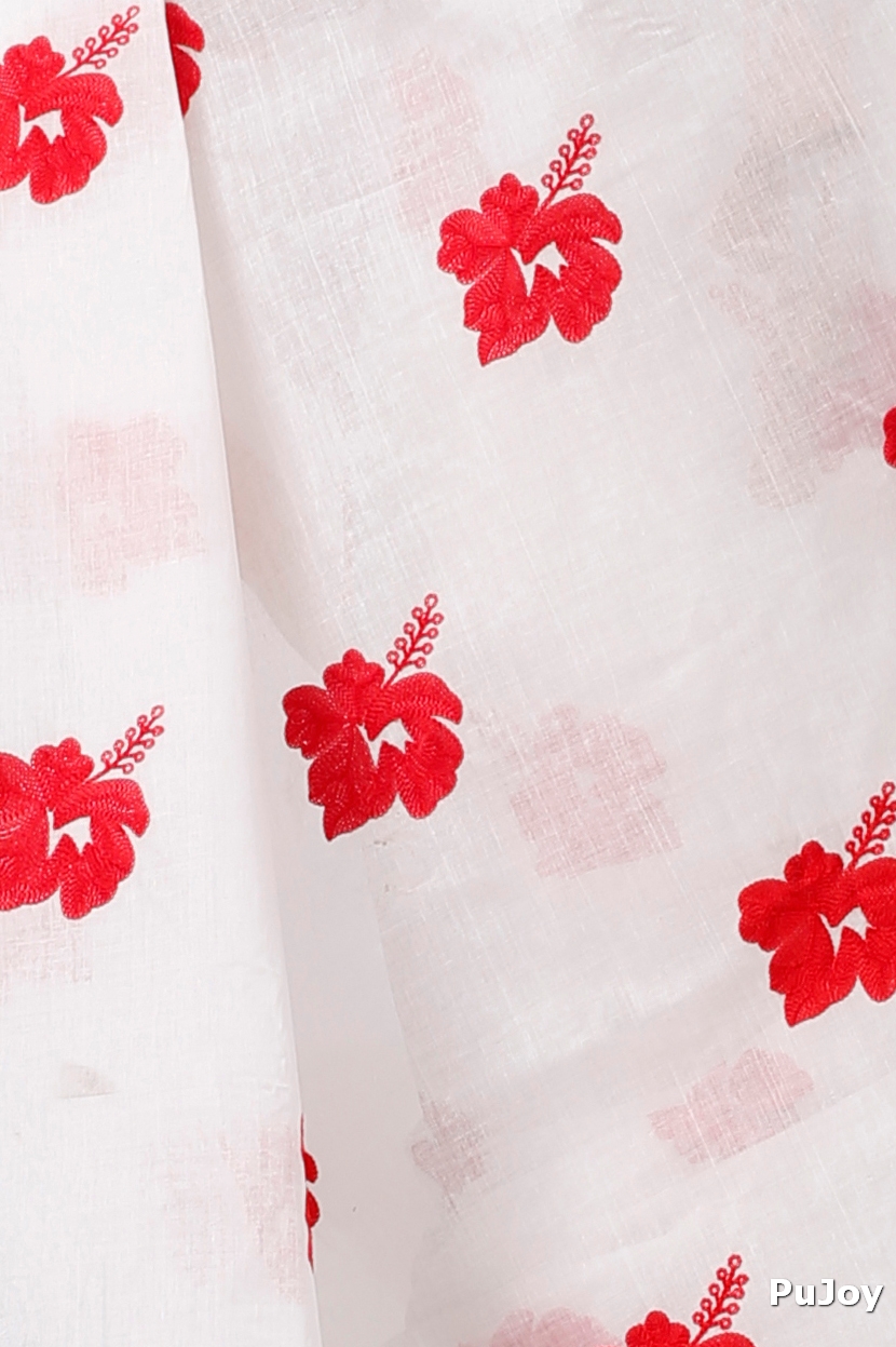 White Golden Pure Cotton Leo Tant Embroidery (1436)