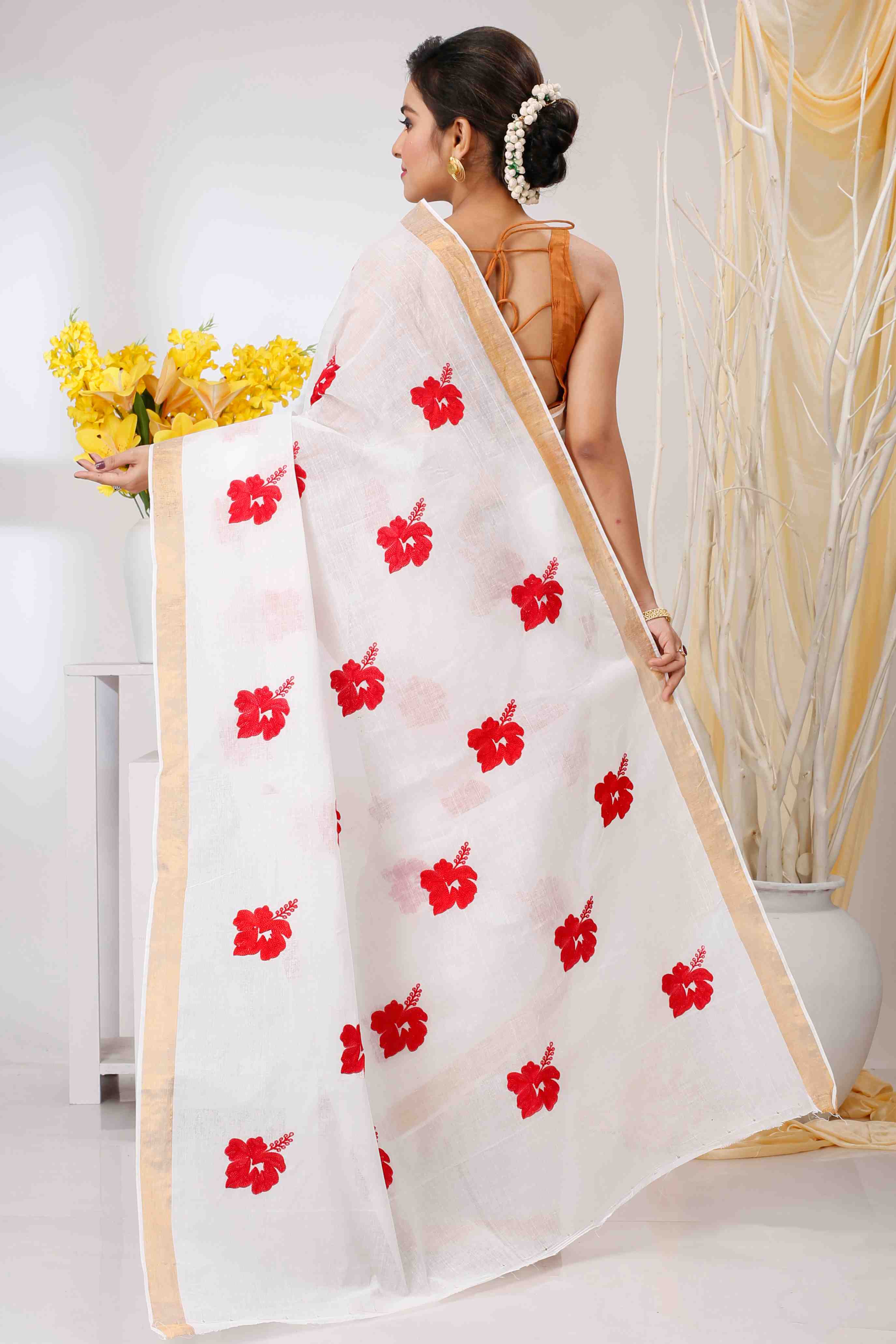 White Golden Pure Cotton Leo Tant Embroidery (1436)