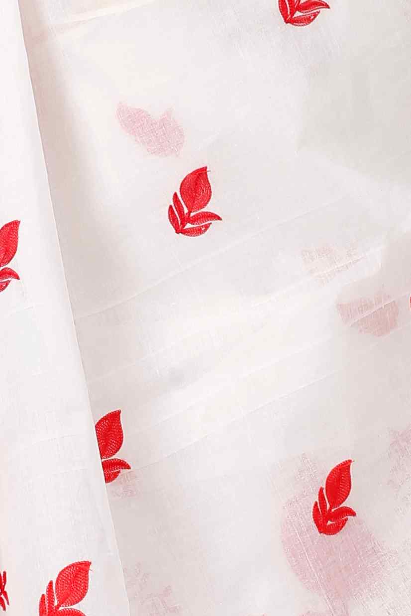 White Red Pure Cotton Leo Tant Embroidery (1437)