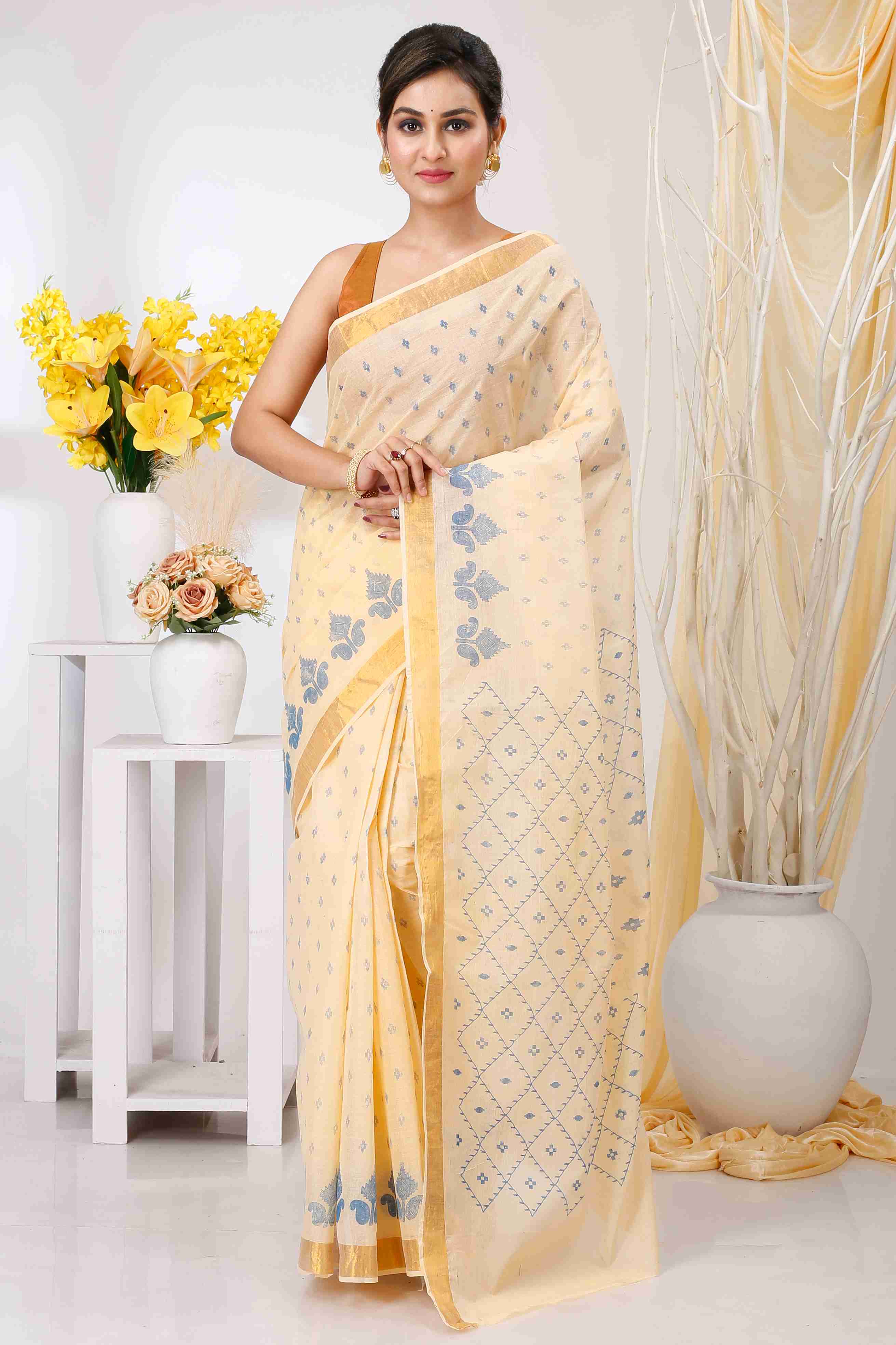 Off White Pure Cotton Luvya Tant Saree Print (1438)