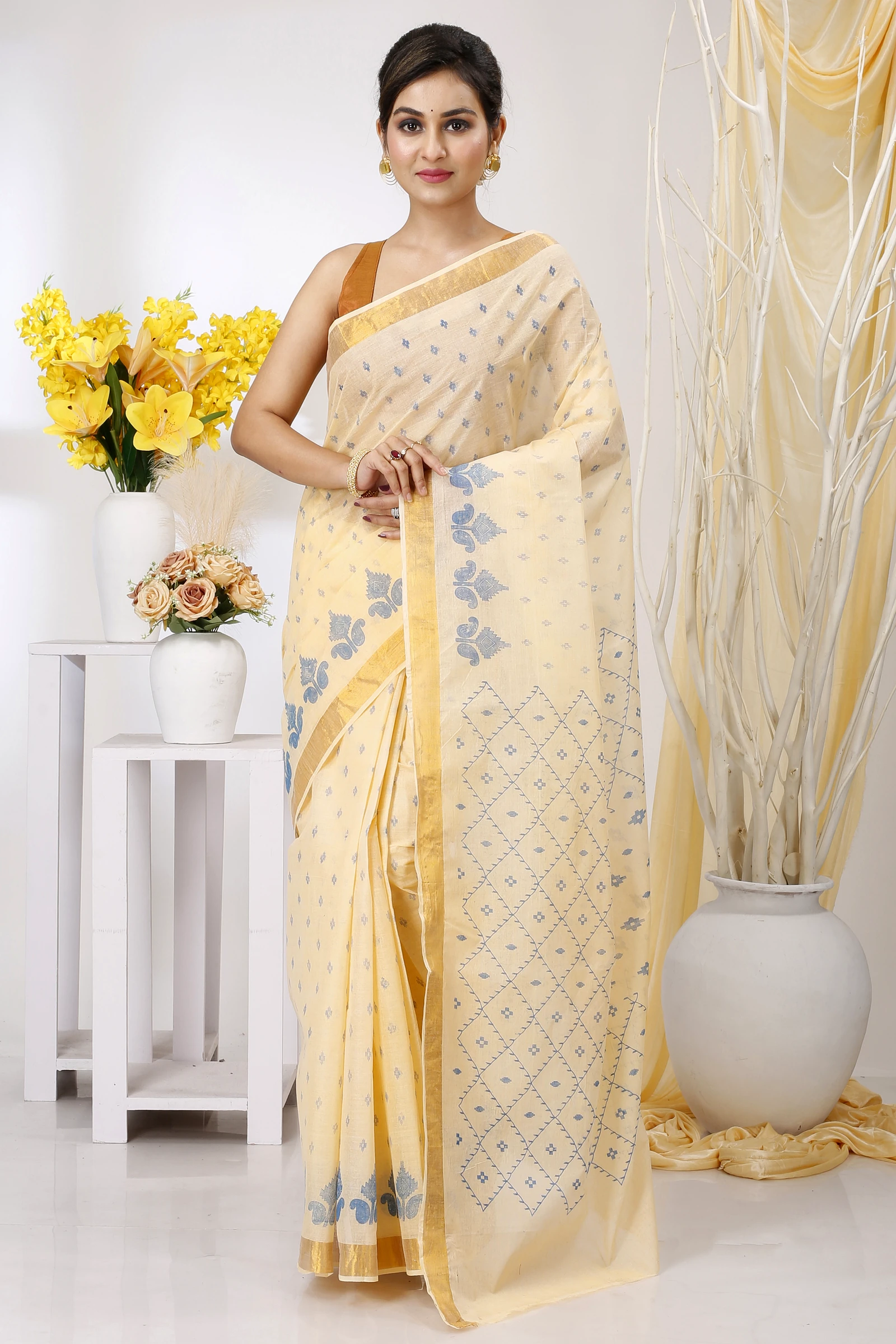 Off White Pure Cotton Luvya Tant Saree Print (1438)