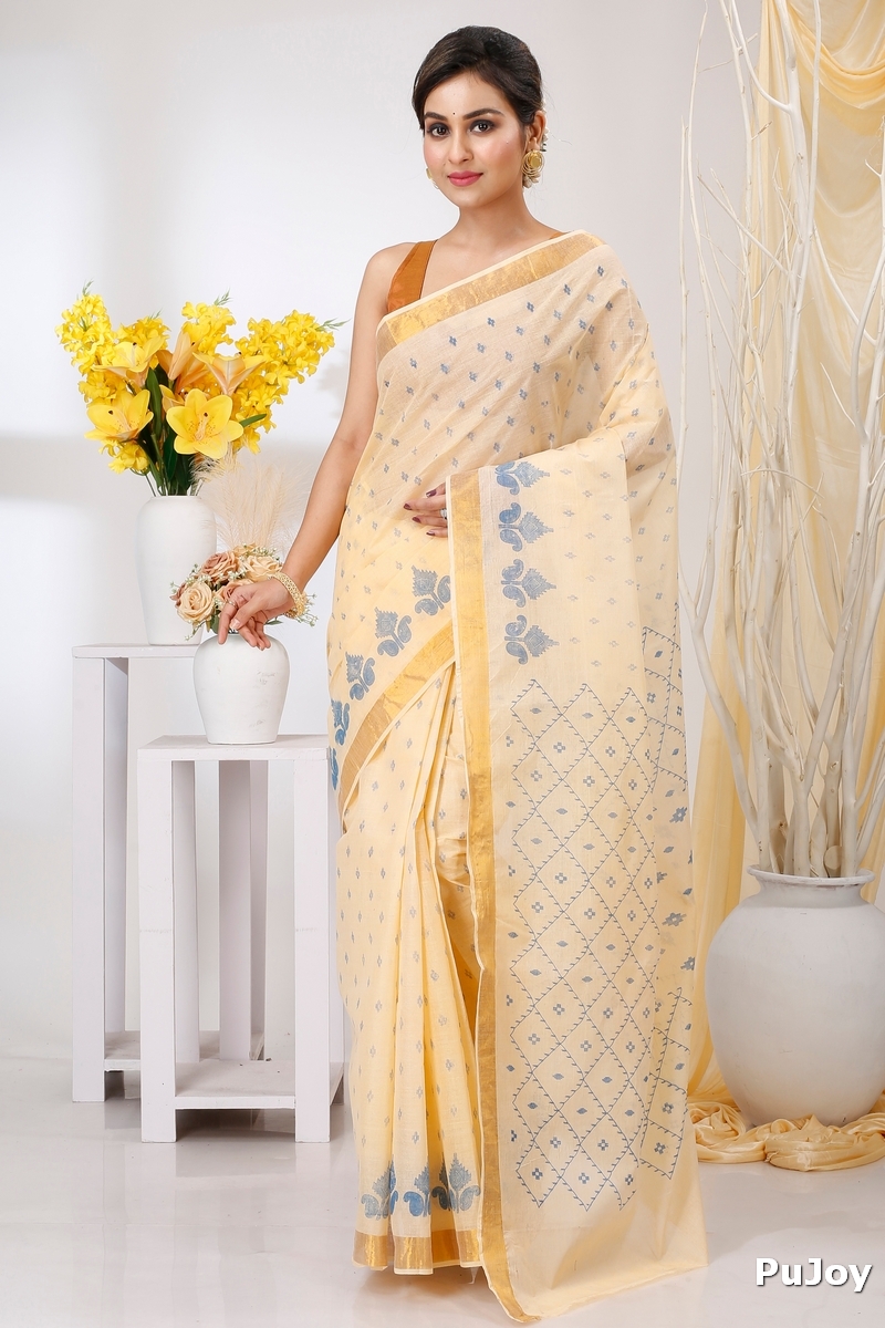 Off White Pure Cotton Luvya Tant Saree Print (1438)