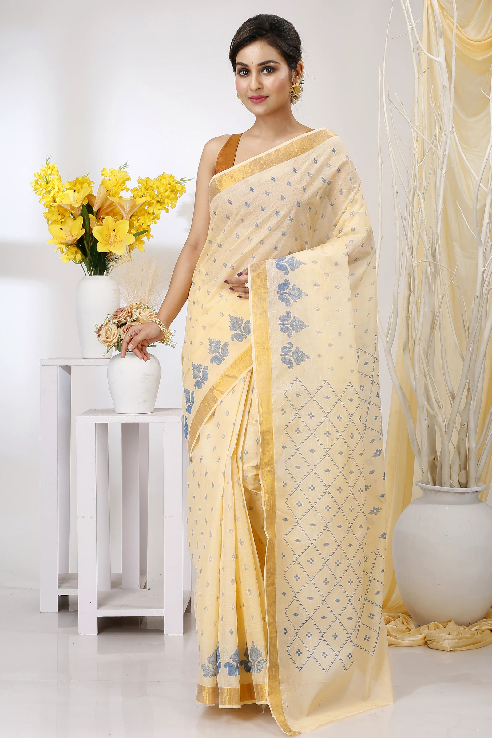 Off White Pure Cotton Luvya Tant Saree Print (1438)