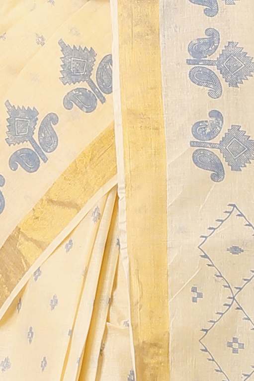 Off White Pure Cotton Luvya Tant Saree Print (1438)