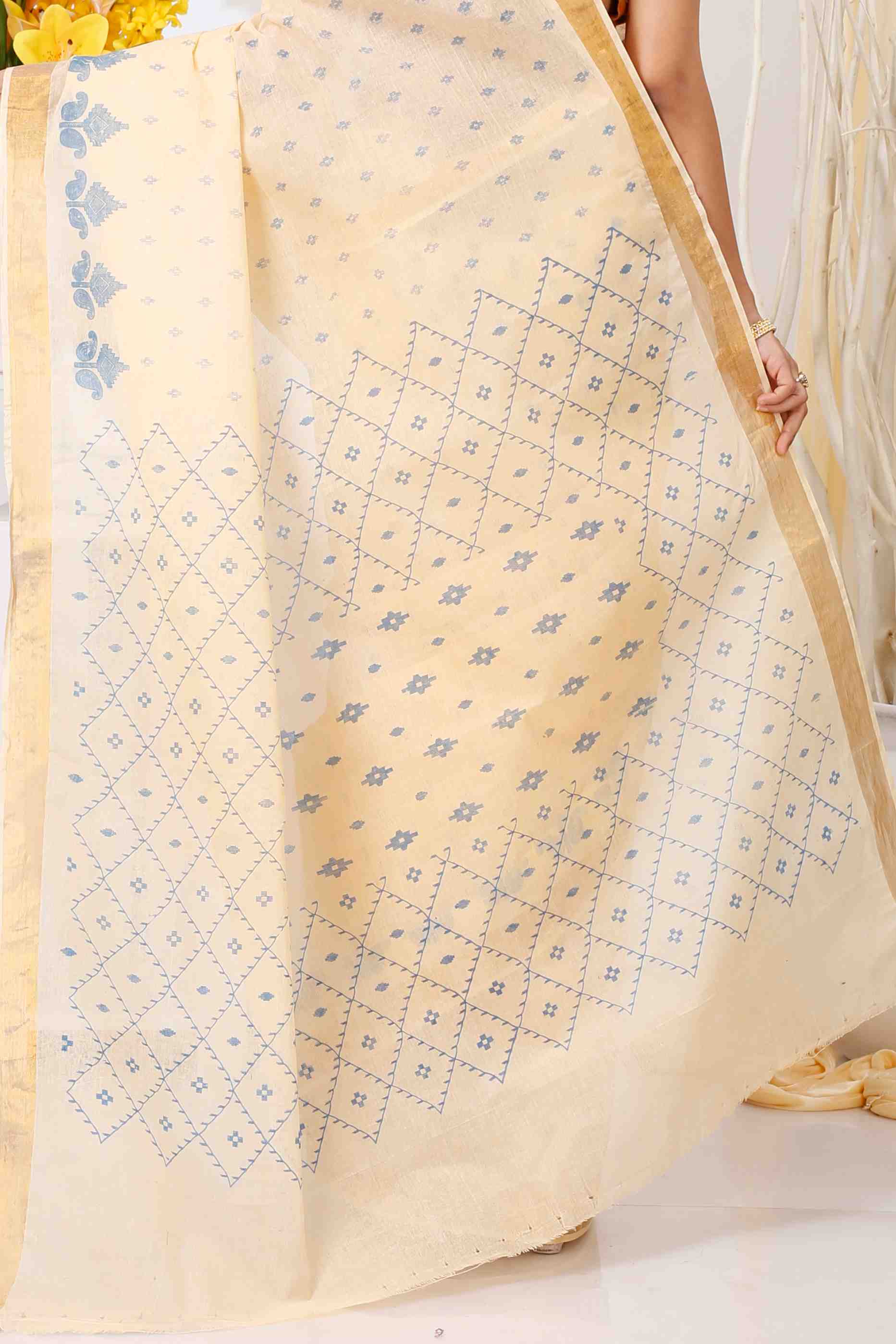 Off White Pure Cotton Luvya Tant Saree Print (1438)