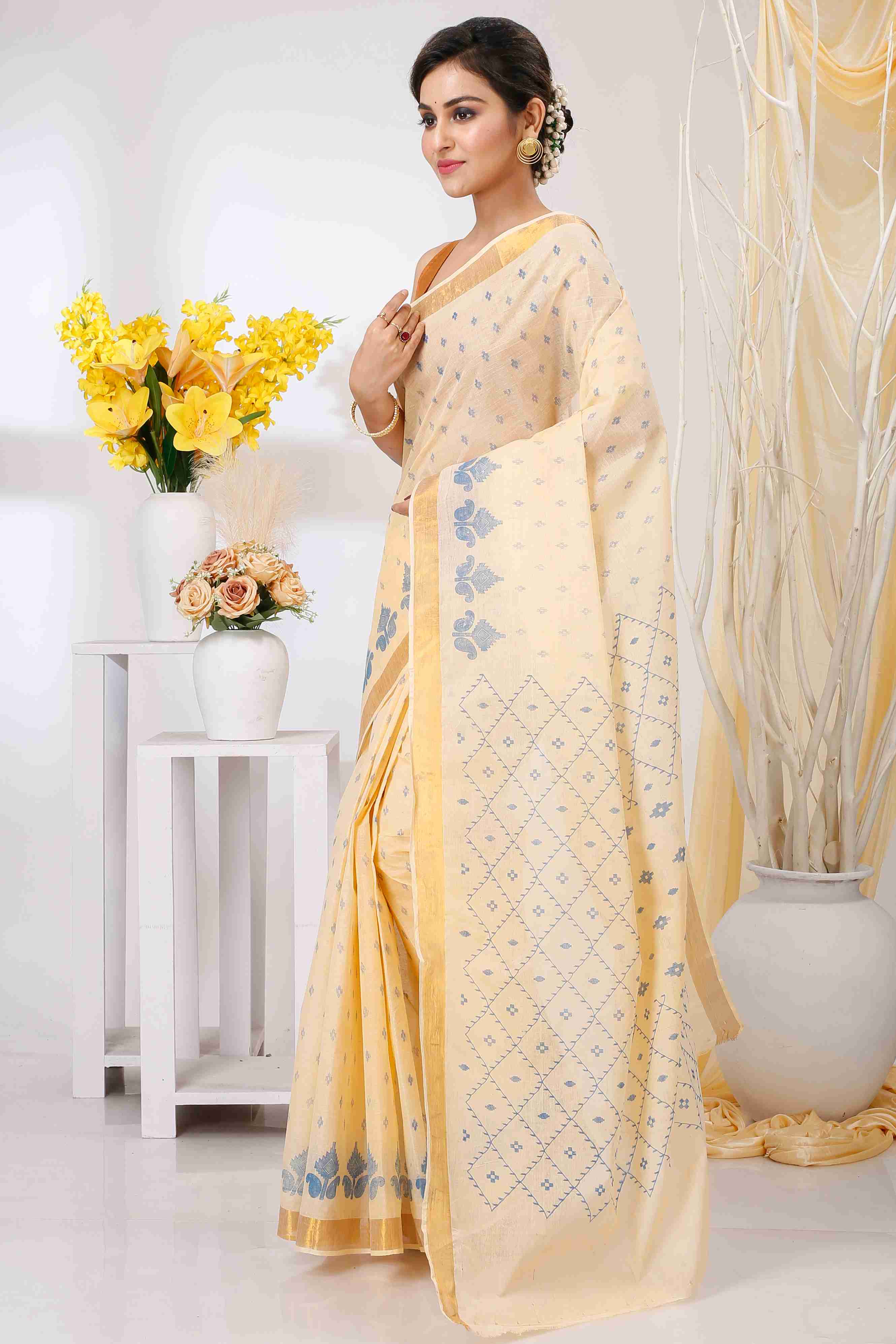 Off White Pure Cotton Luvya Tant Saree Print (1438)
