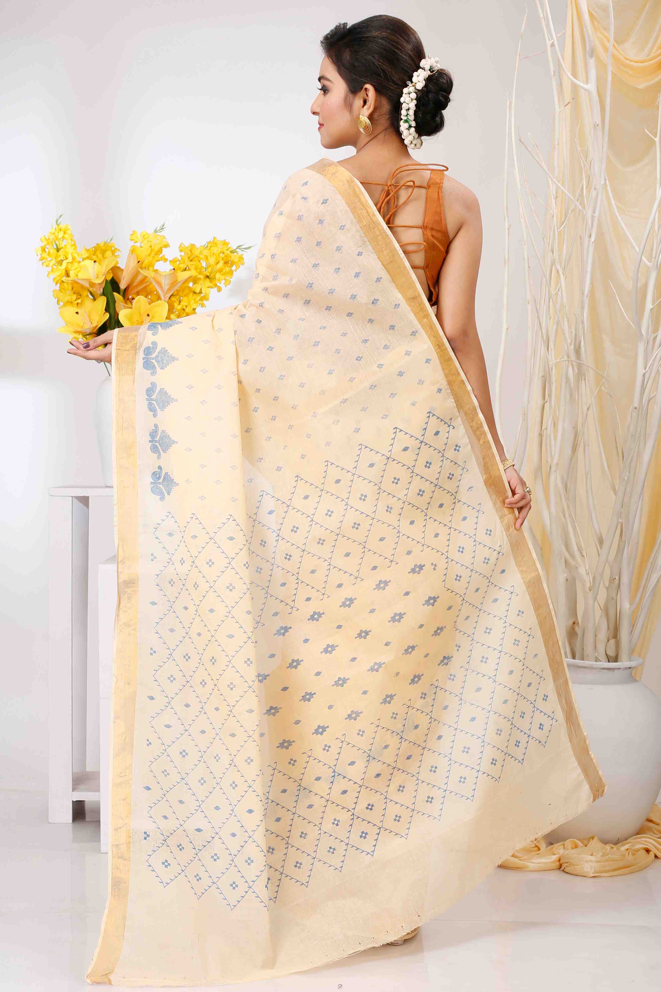Off White Pure Cotton Luvya Tant Saree Print (1438)