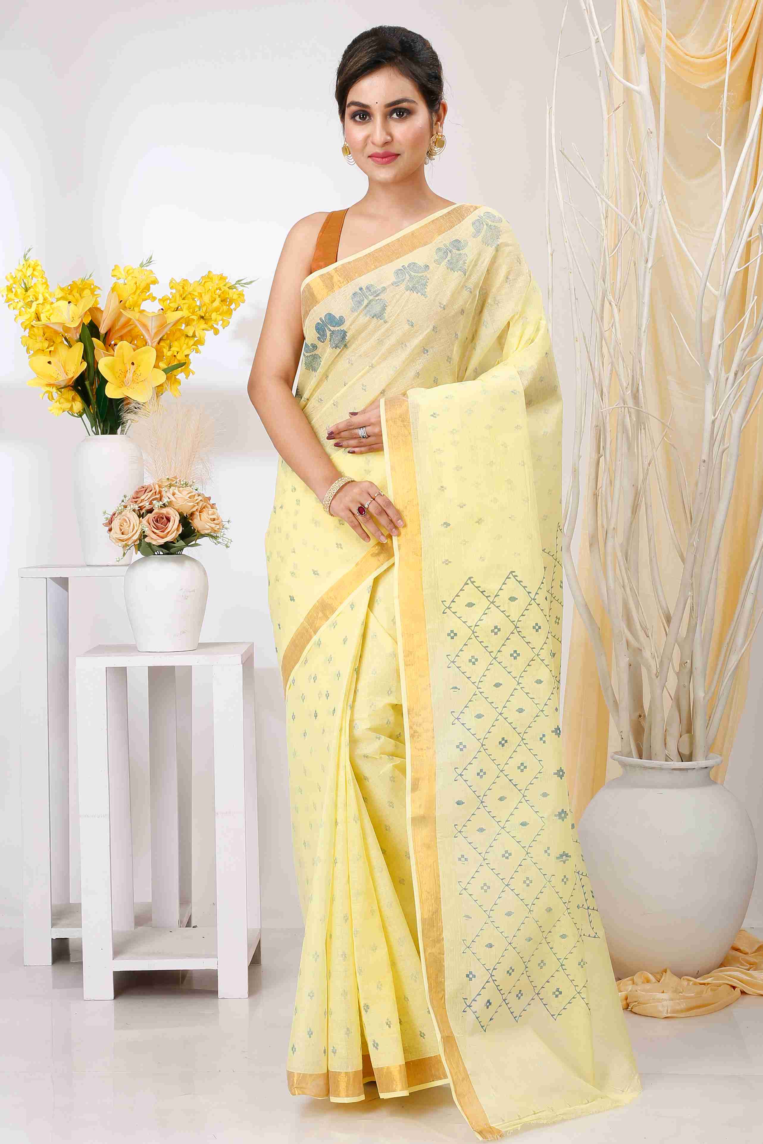 Yellow Pure Cotton Luvya Tant Saree Print (1439)