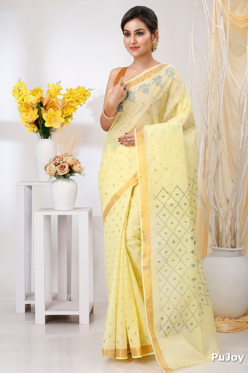 Yellow Pure Cotton Luvya Tant Saree Print (1439)