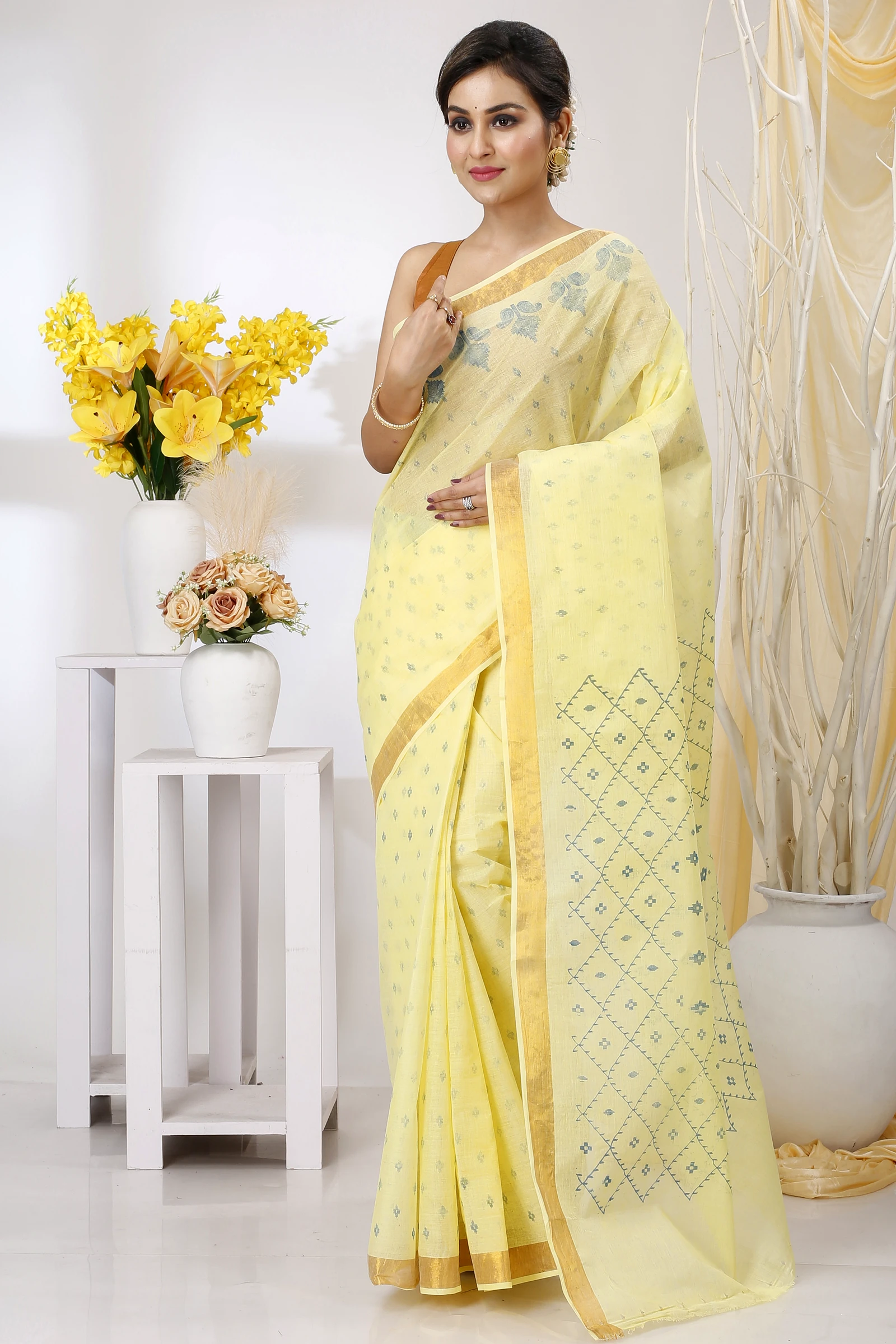 Yellow Pure Cotton Luvya Tant Saree Print (1439)