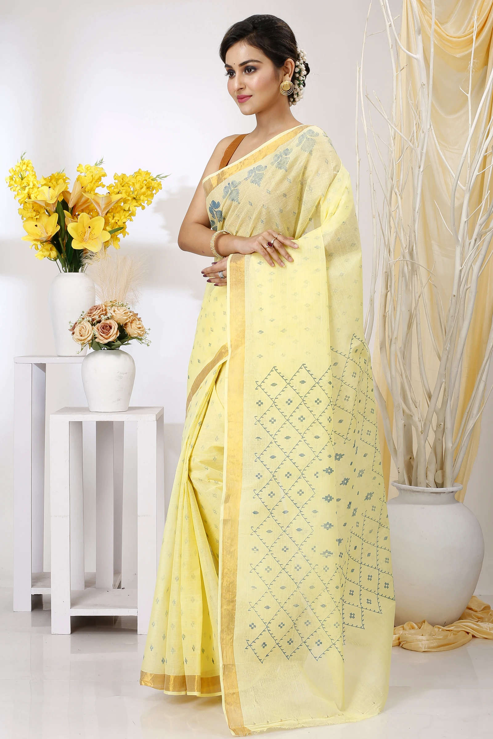 Yellow Pure Cotton Luvya Tant Saree Print (1439)