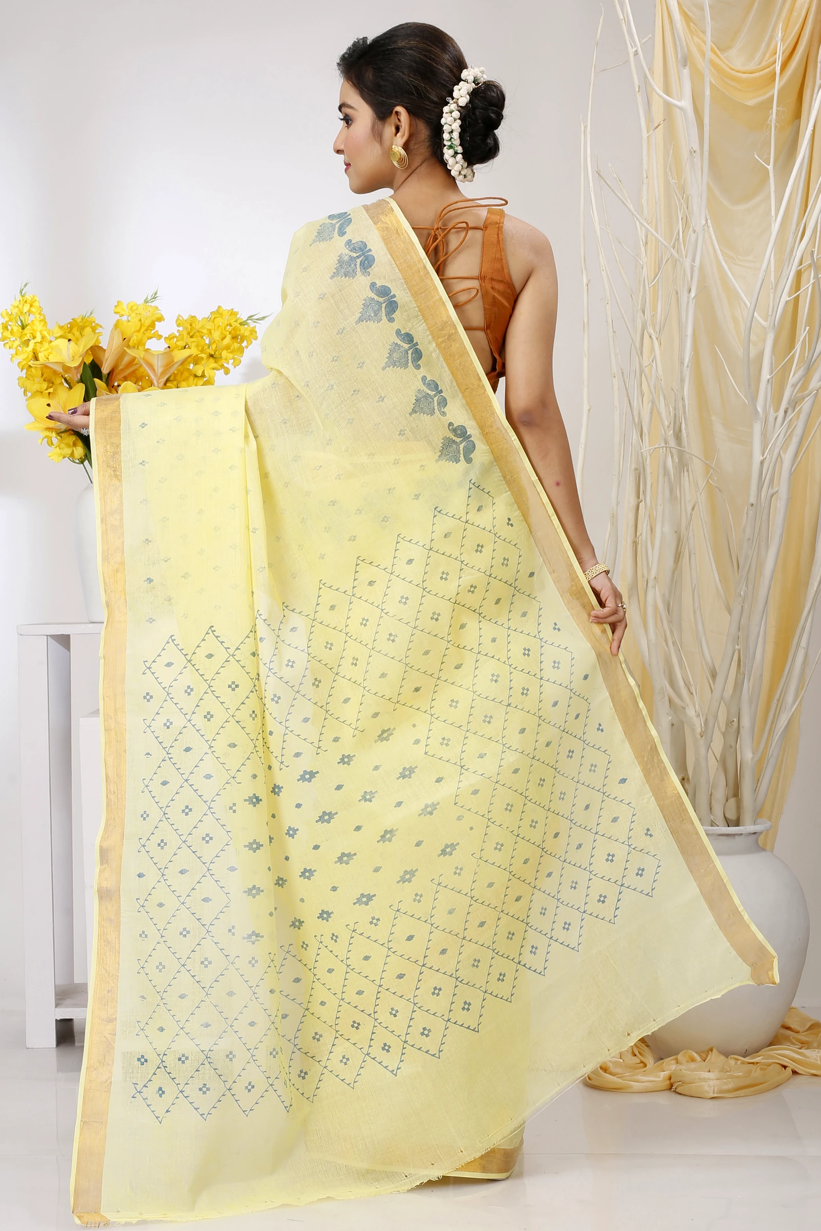 Yellow Pure Cotton Luvya Tant Saree Print (1439)