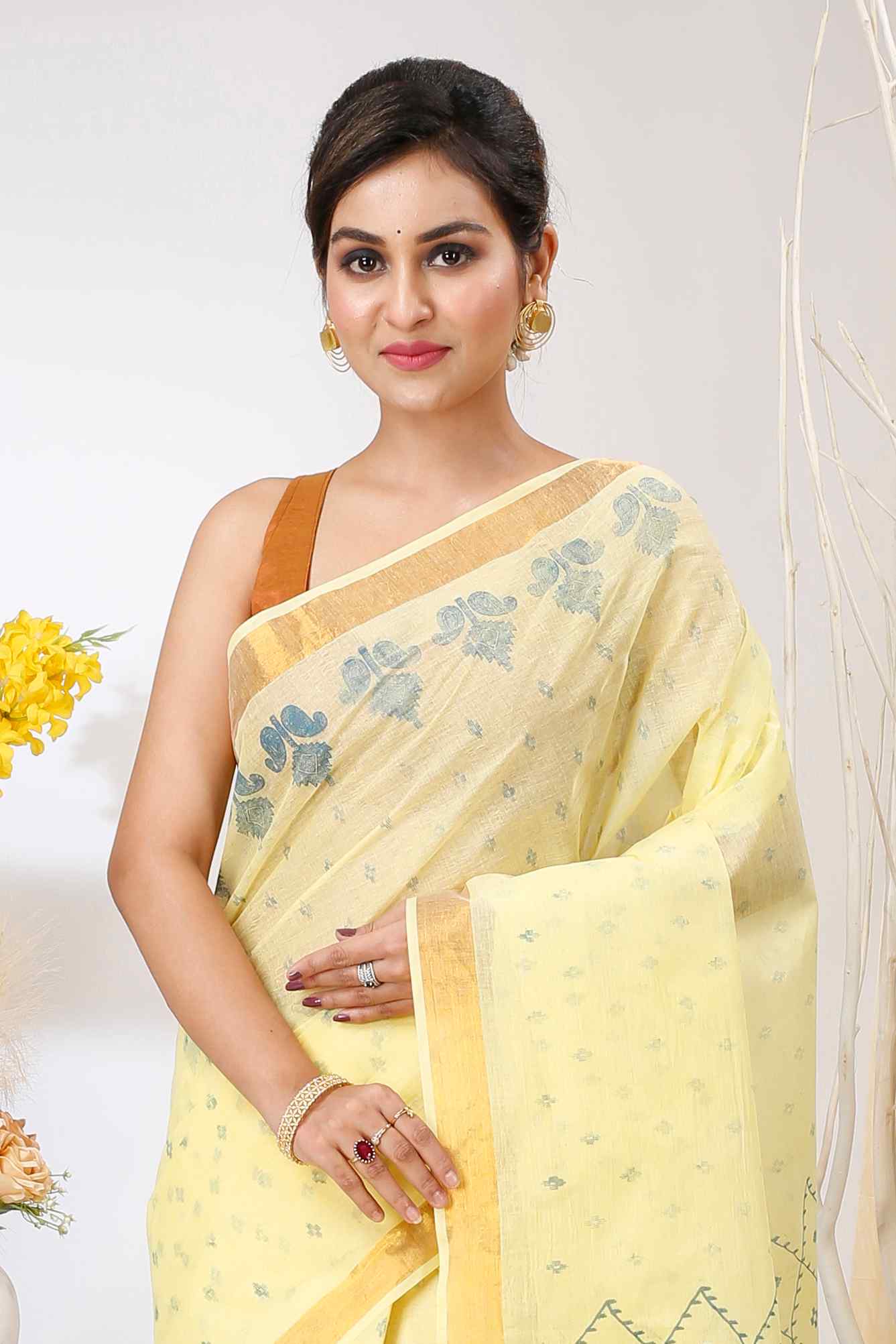 Yellow Pure Cotton Luvya Tant Saree Print (1439)