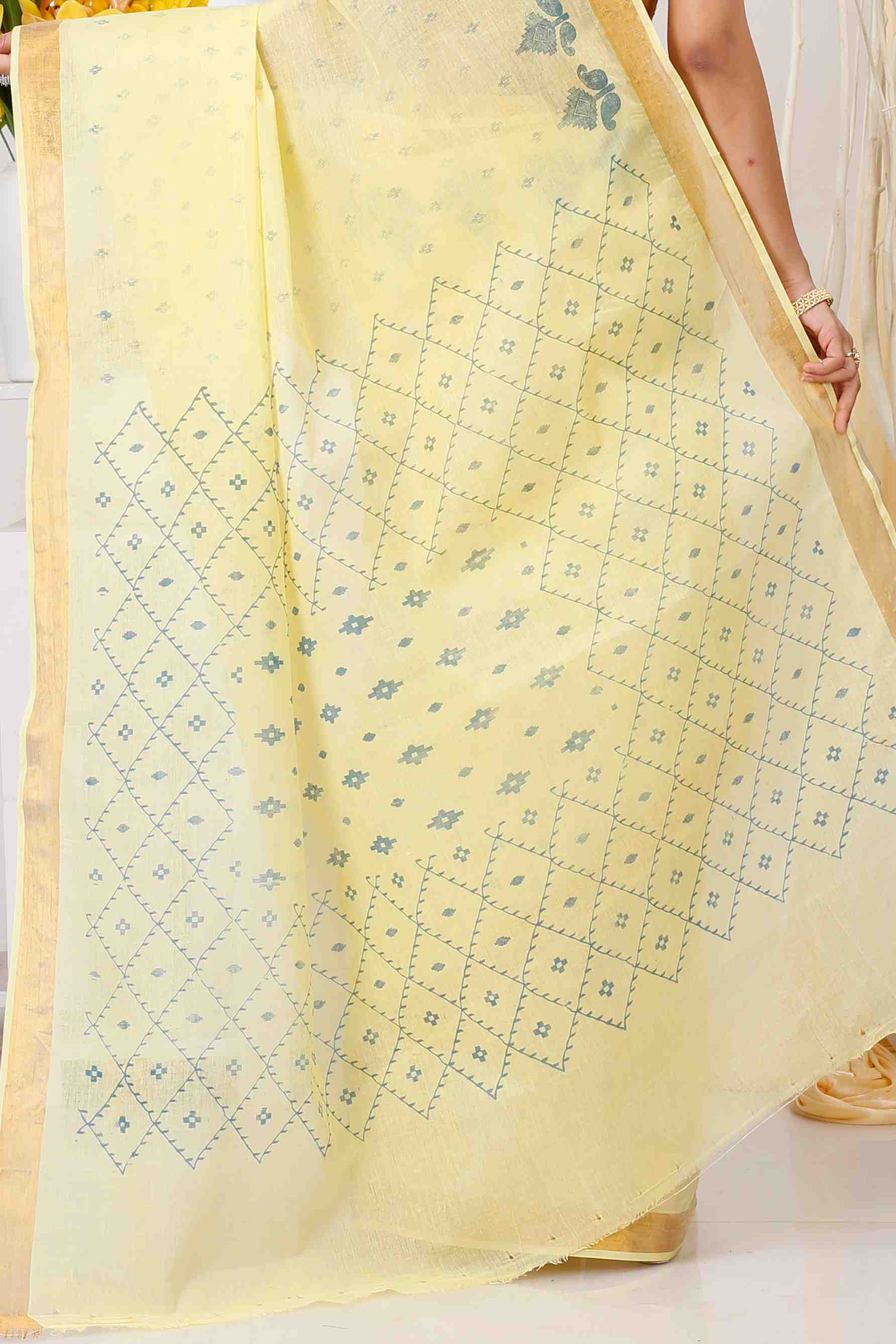 Yellow Pure Cotton Luvya Tant Saree Print (1439)