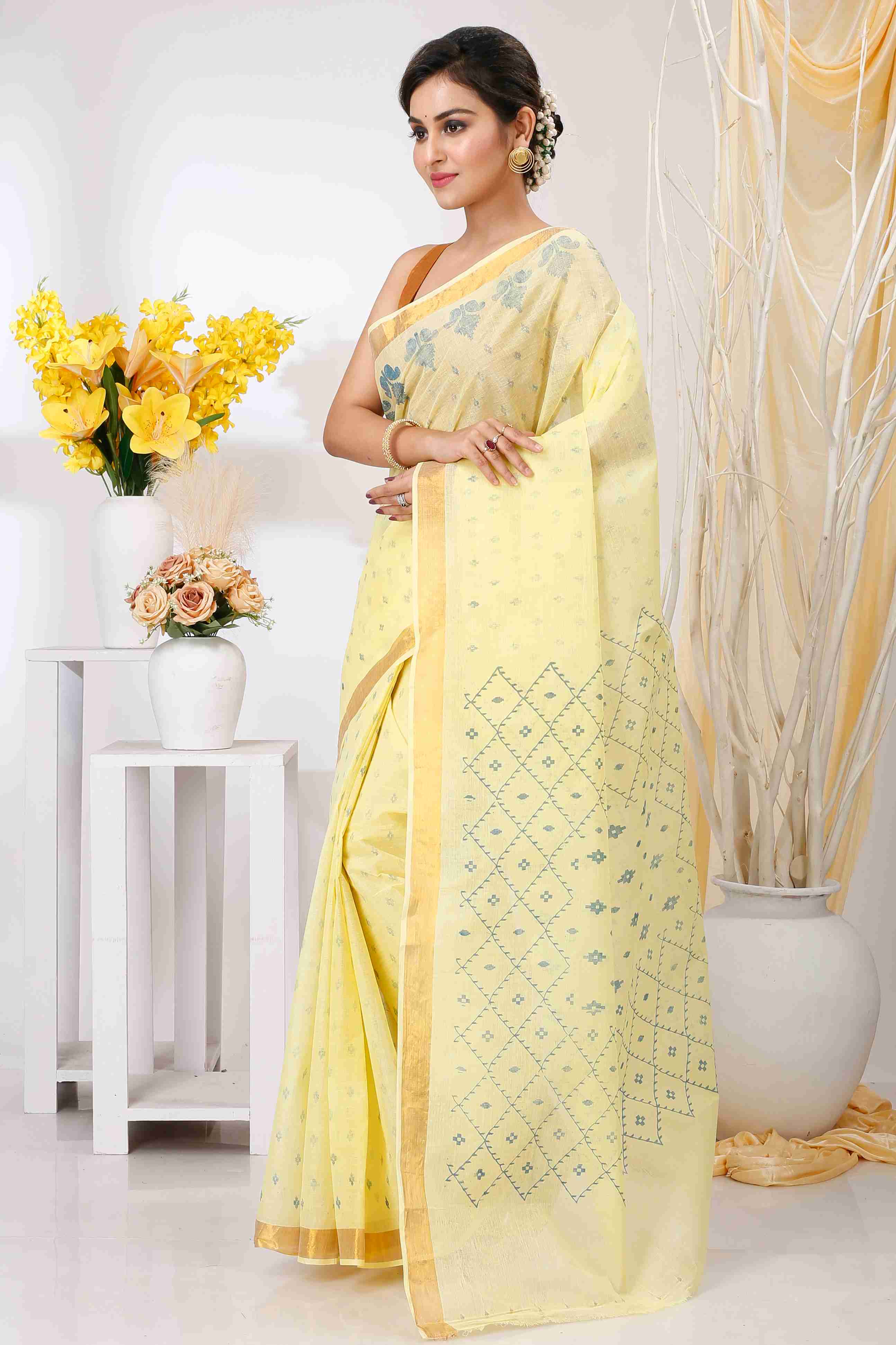 Yellow Pure Cotton Luvya Tant Saree Print (1439)