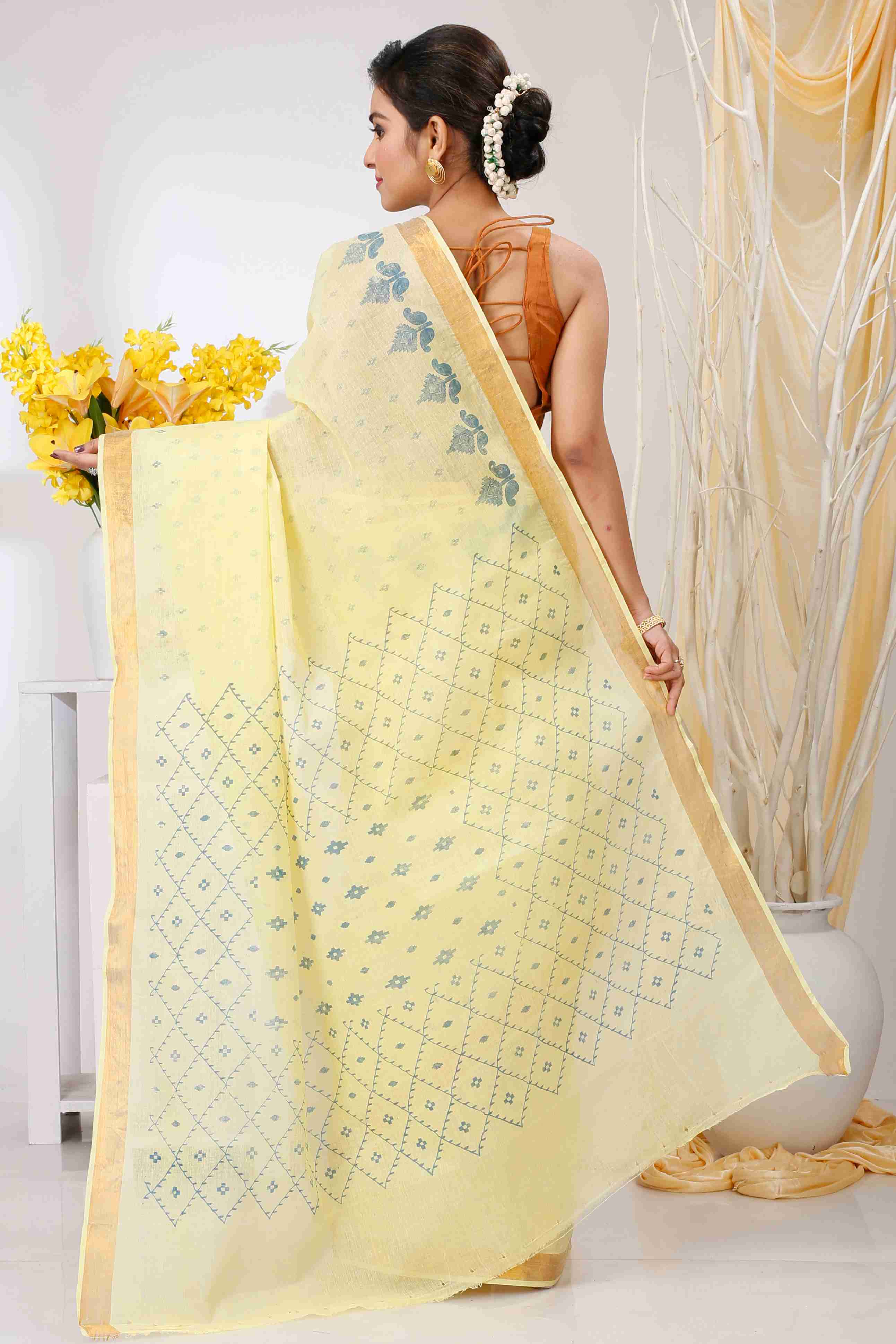 Yellow Pure Cotton Luvya Tant Saree Print (1439)
