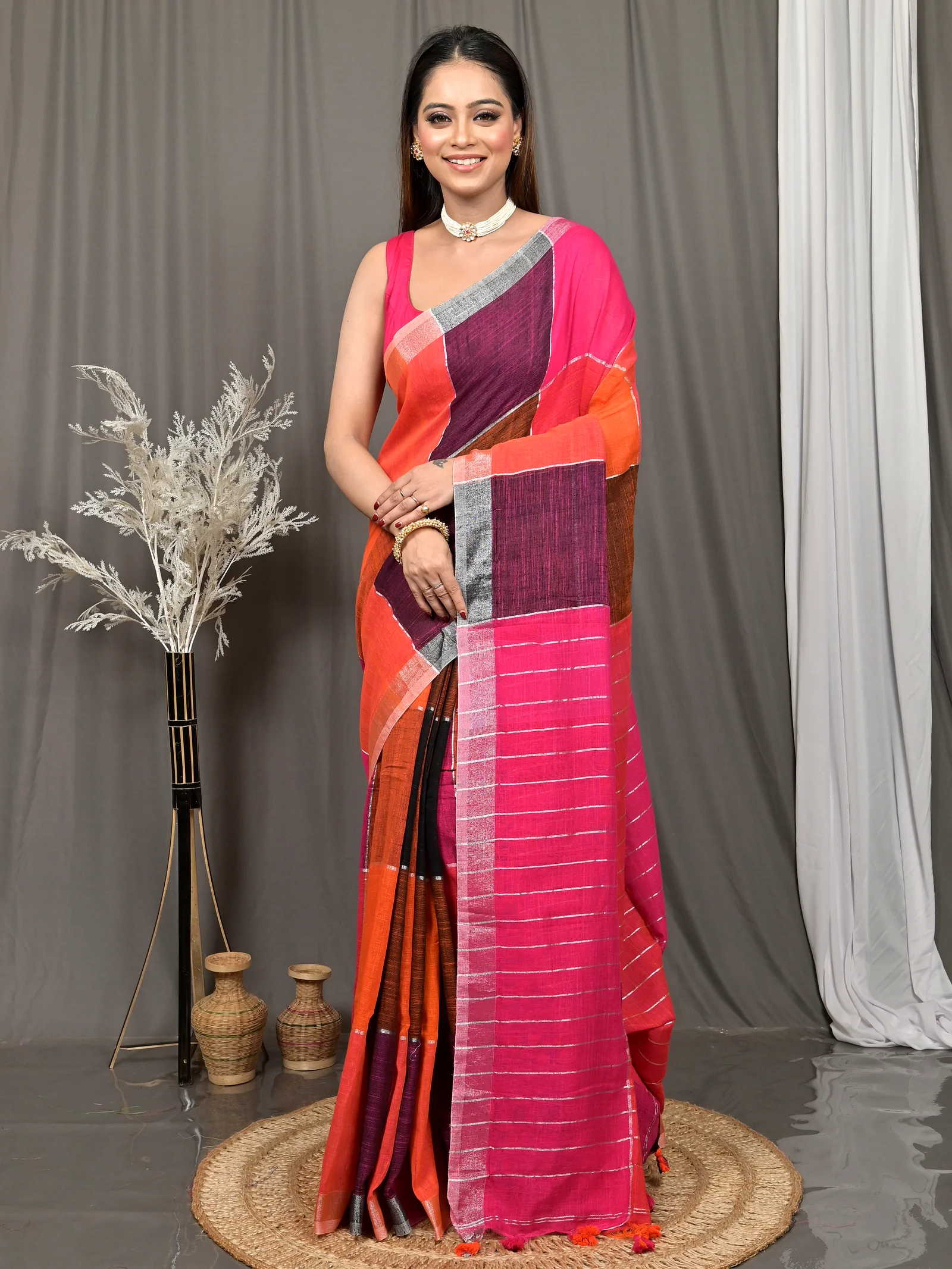 Multi-Coloured Cotton Souvon Handloom Saree  (144)