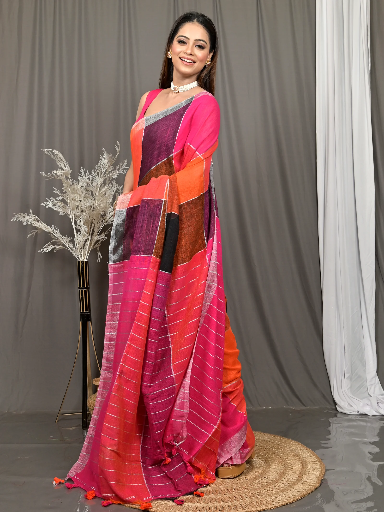 Multi-Coloured Cotton Souvon Handloom Saree  (144)