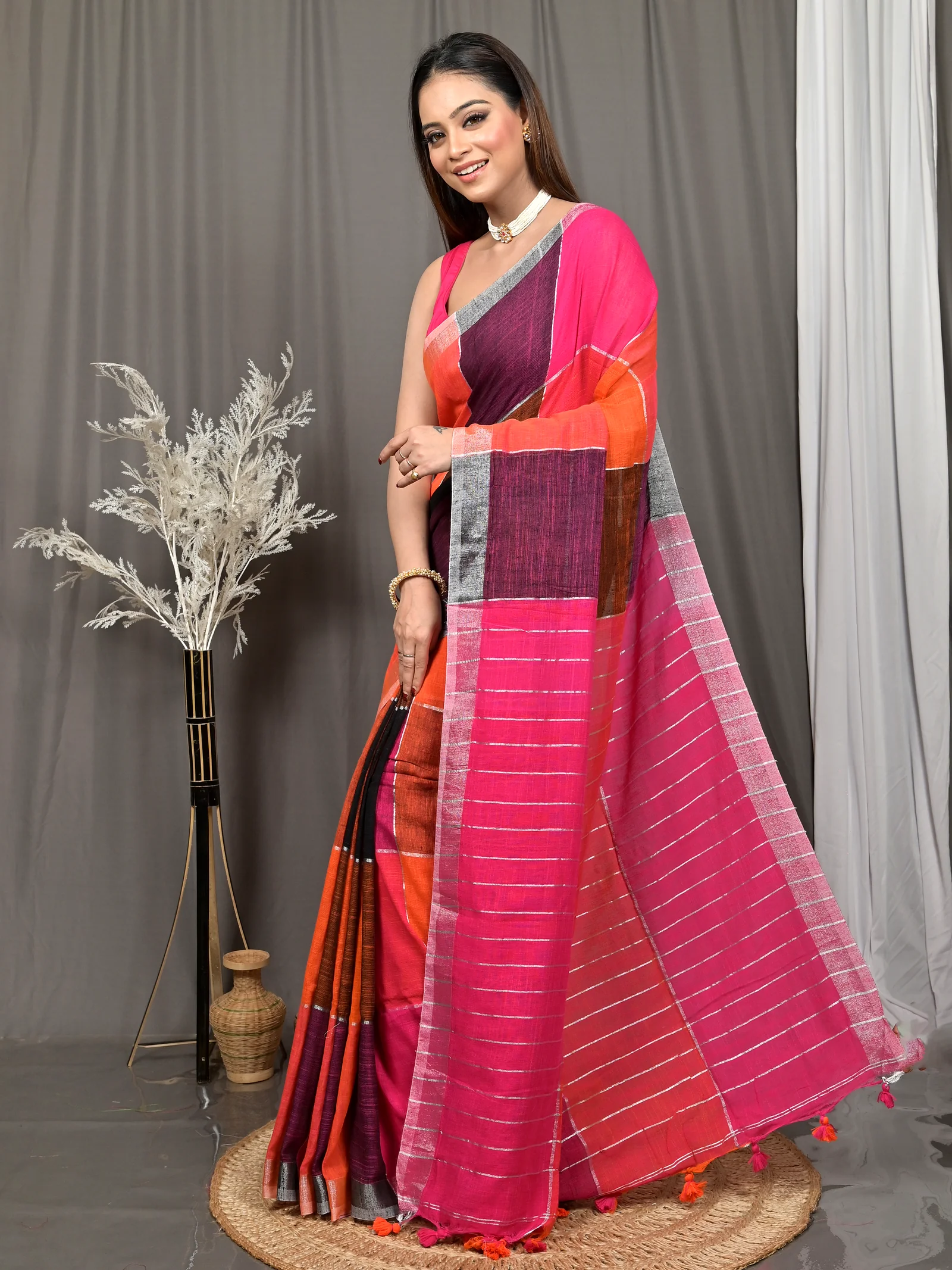 Multi-Coloured Cotton Souvon Handloom Saree  (144)